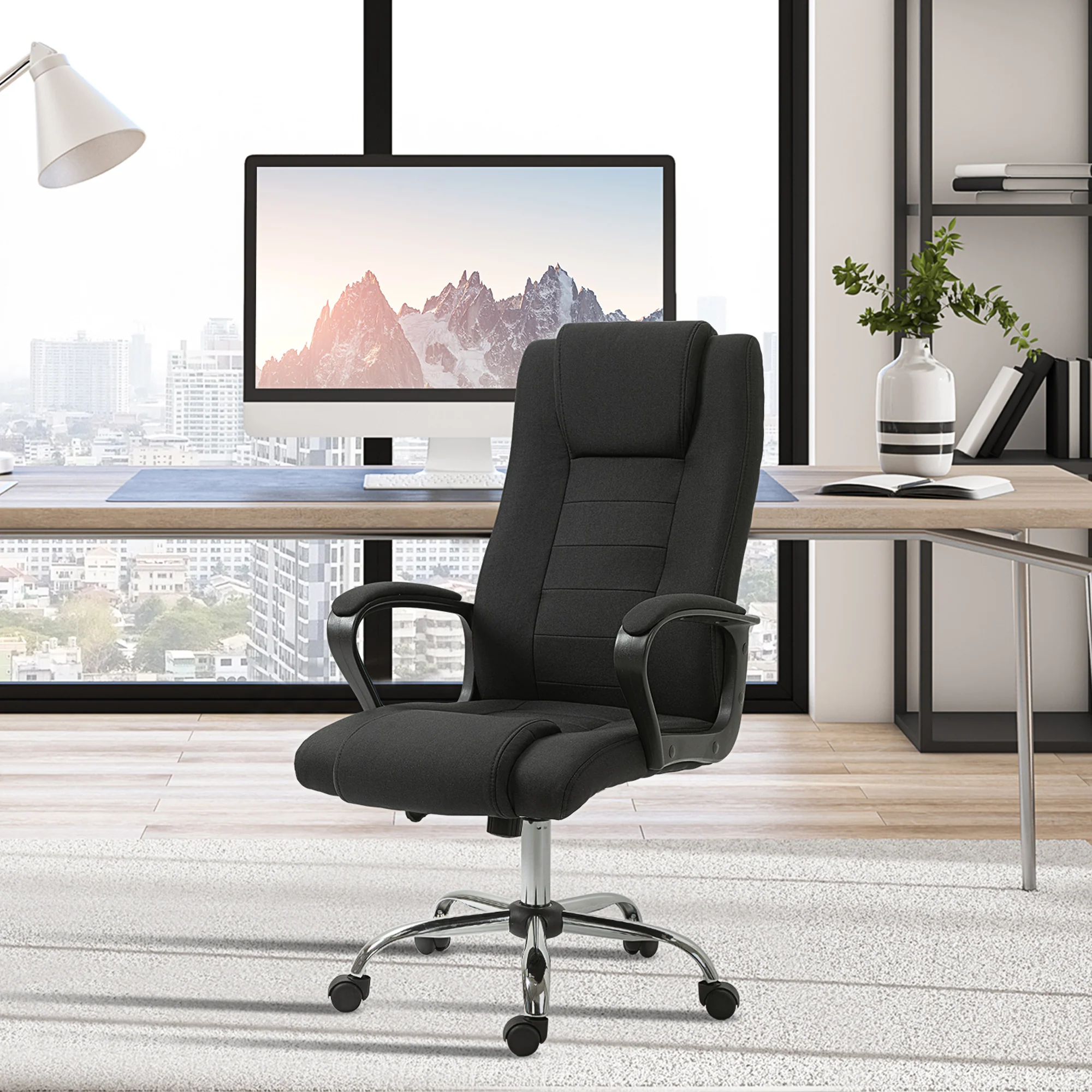 HOMCOM Fauteuil de bureau à roulettes chaise manager ergonomique pivotante hauteur réglable lin noir - Image 9
