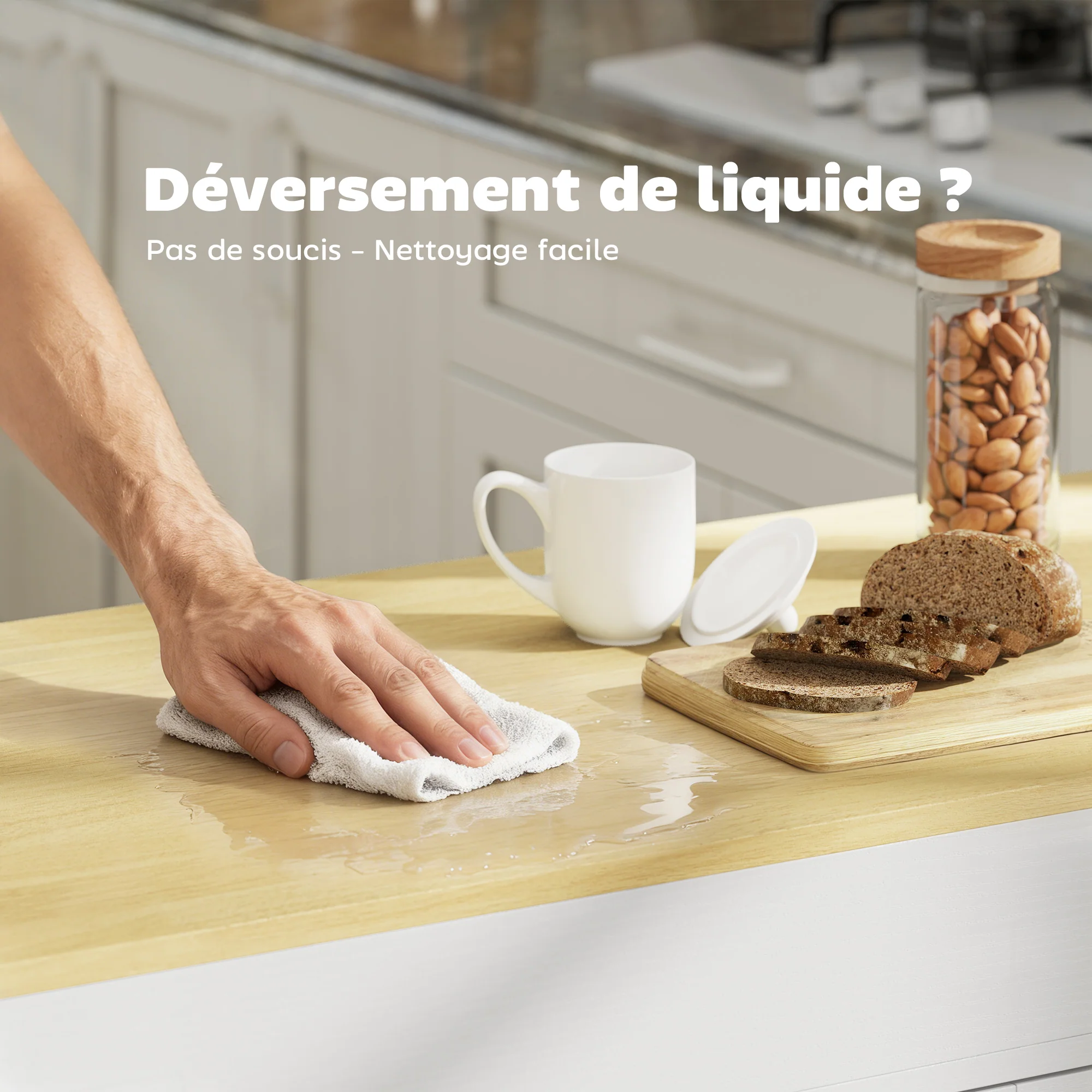 ?lot Central Cuisine avec Plateau Extensible, Desserte de Cuisine sur Roulettes avec 2 Tiroirs, 4 Portes, Porte-Serviettes et Porte-épices, Style Rustique,127,2-189,2 x 50 x 87,8 cm, Blanc - Image 8