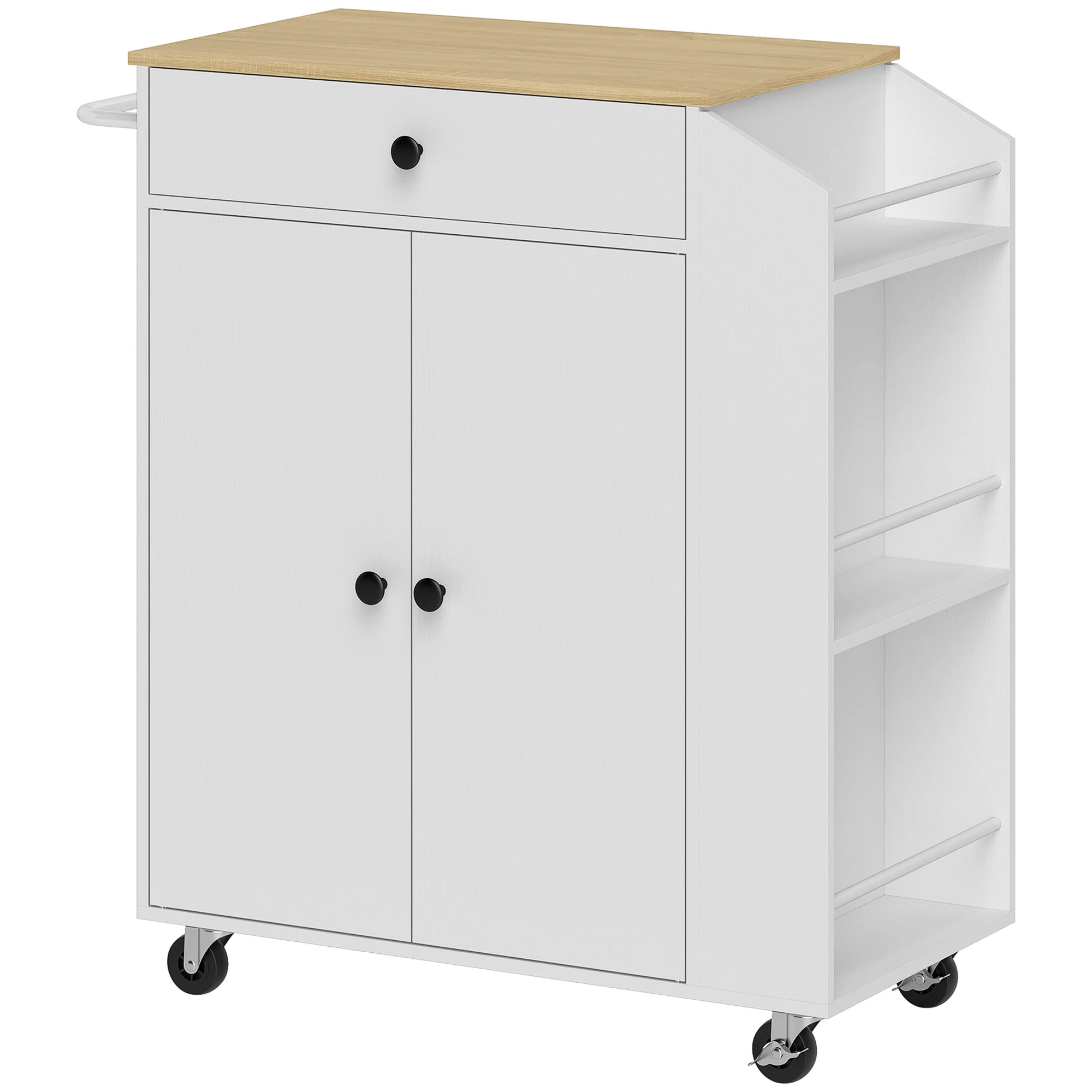 ?lot central cuisine mobile, desserte cuisine avec tiroir, étagère réglable, placard à deux portes, barre à serviettes et étagères à épices pour salle à manger, blanc - Image 2