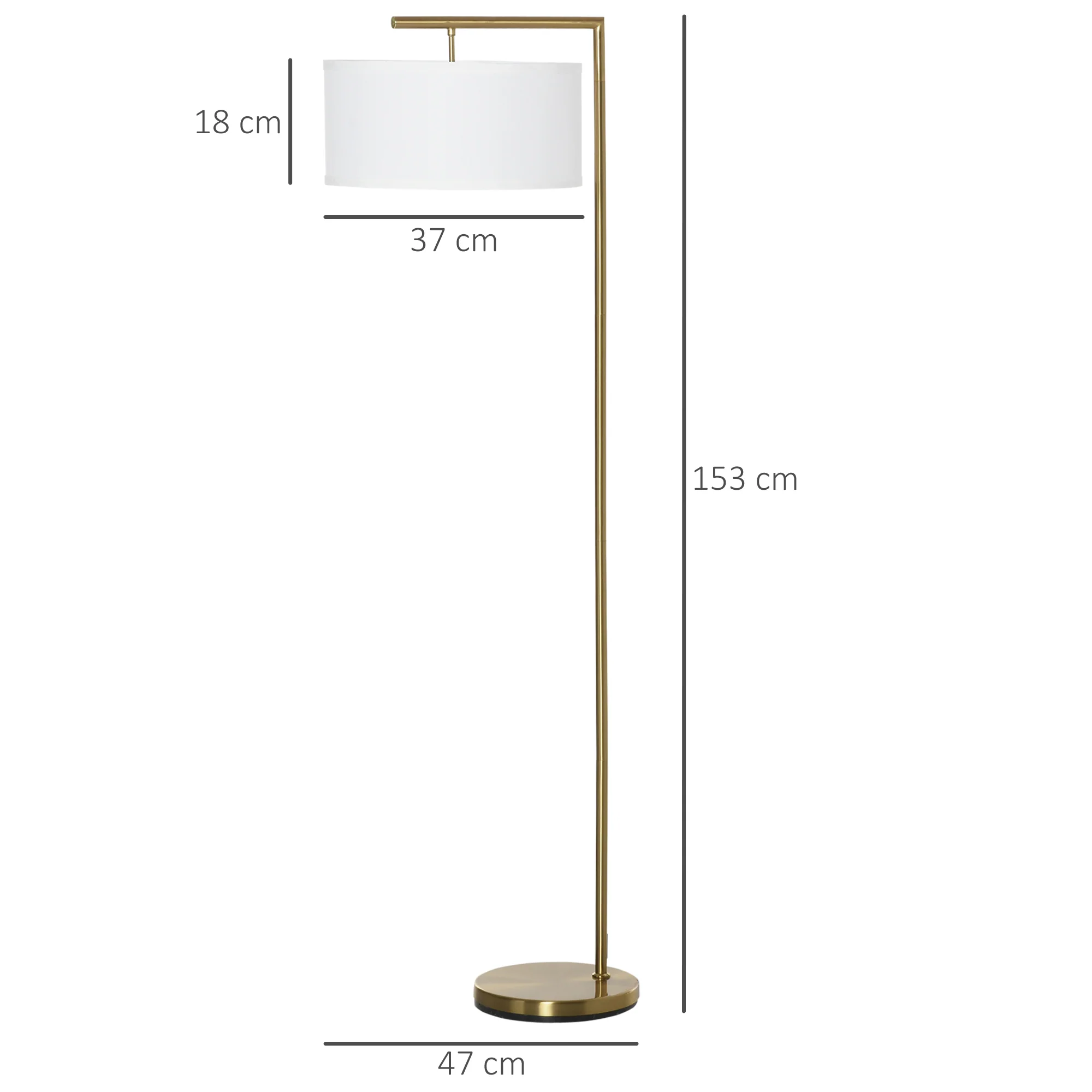 Lampadaire lampe à pied abat-jour en tissu de lin base ronde stable pour salle bureau chambre à coucher 47 x 37 x 153 cm or et blanc - Image 4