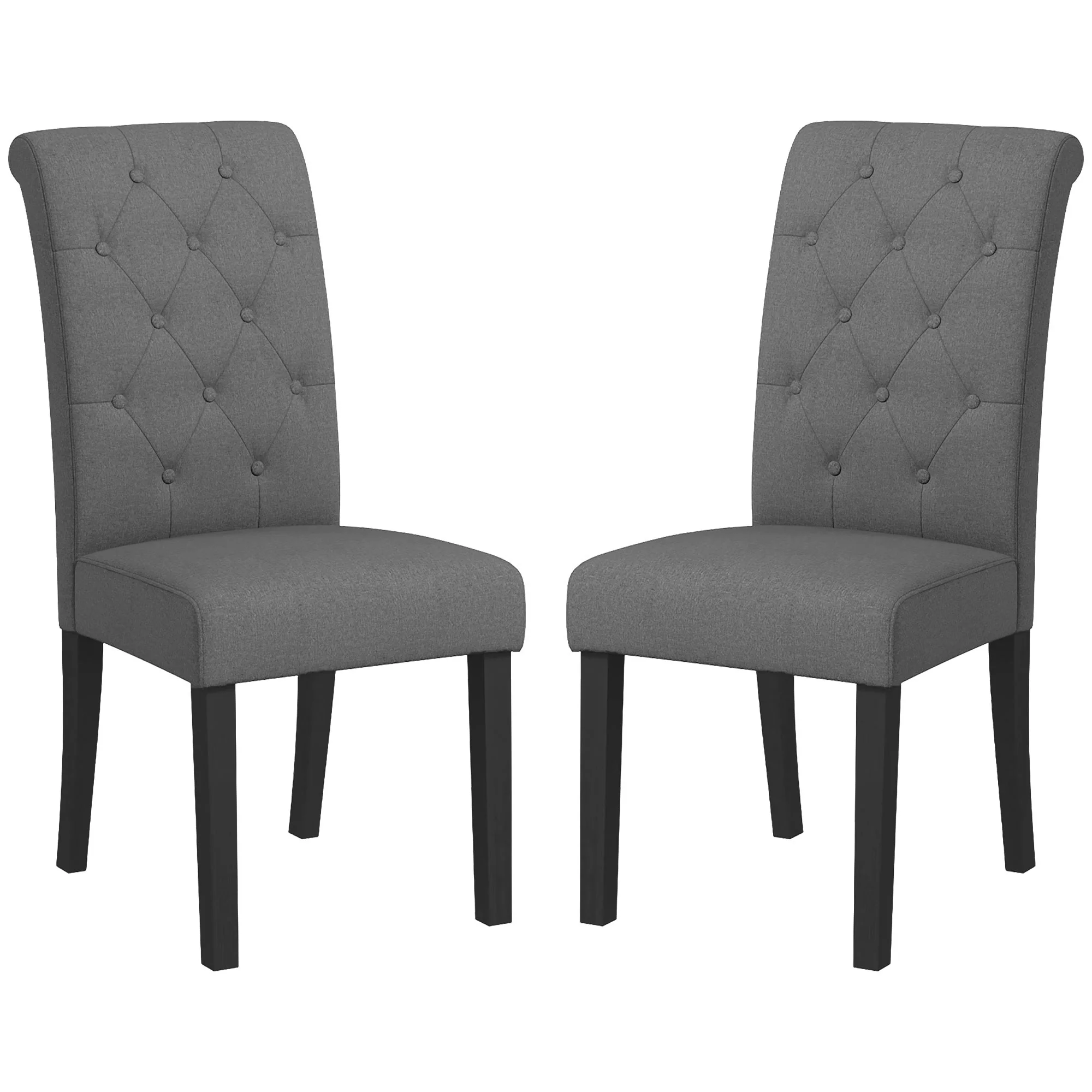 Lot de 2 chaises de Salle à Manger Chaise de cuicine Grand Confort Pieds en Bois Lin 47 x 61 x 101 cm gris foncé