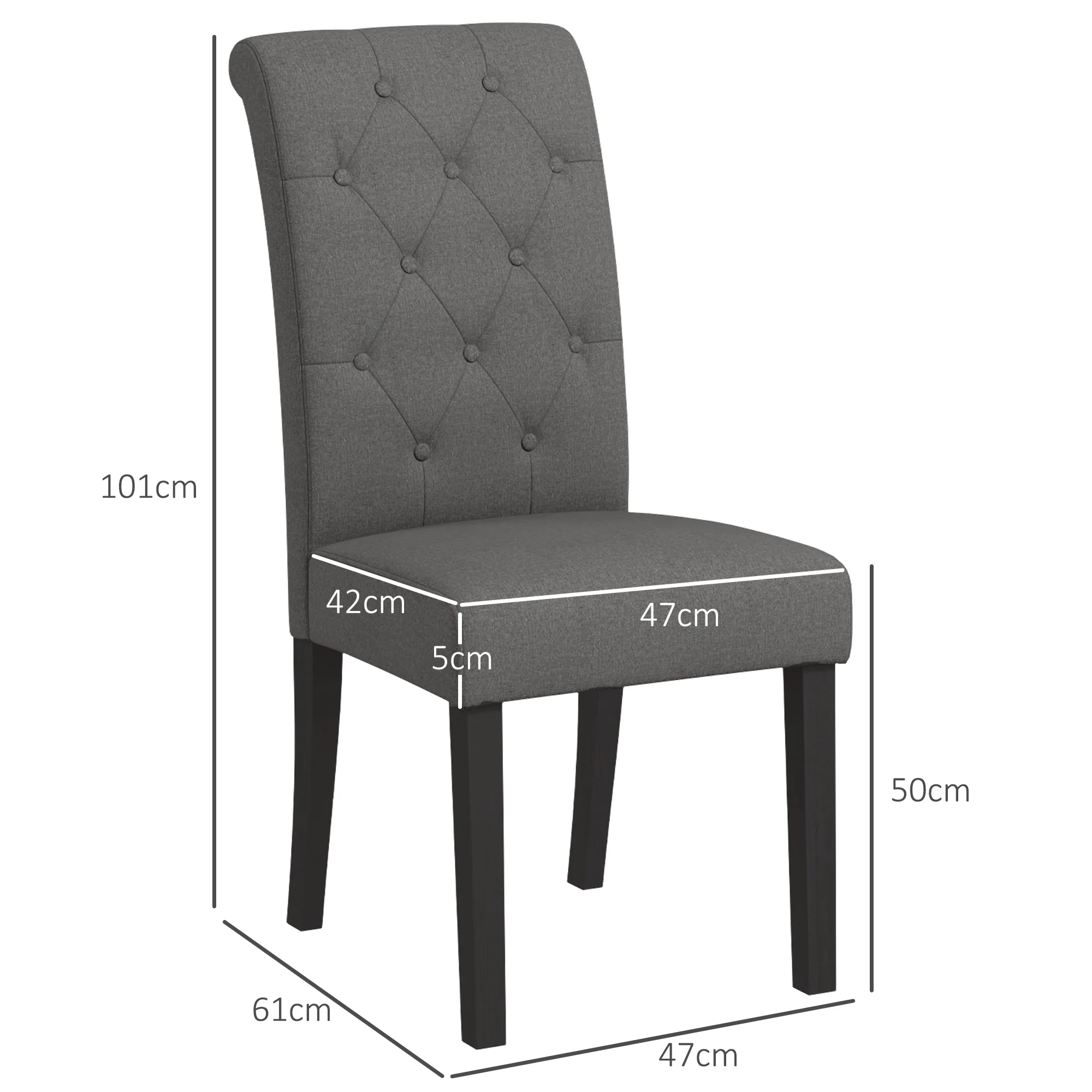 Lot de 2 chaises de Salle à Manger Chaise de cuicine Grand Confort Pieds en Bois Lin 47 x 61 x 101 cm gris foncé - Image 4