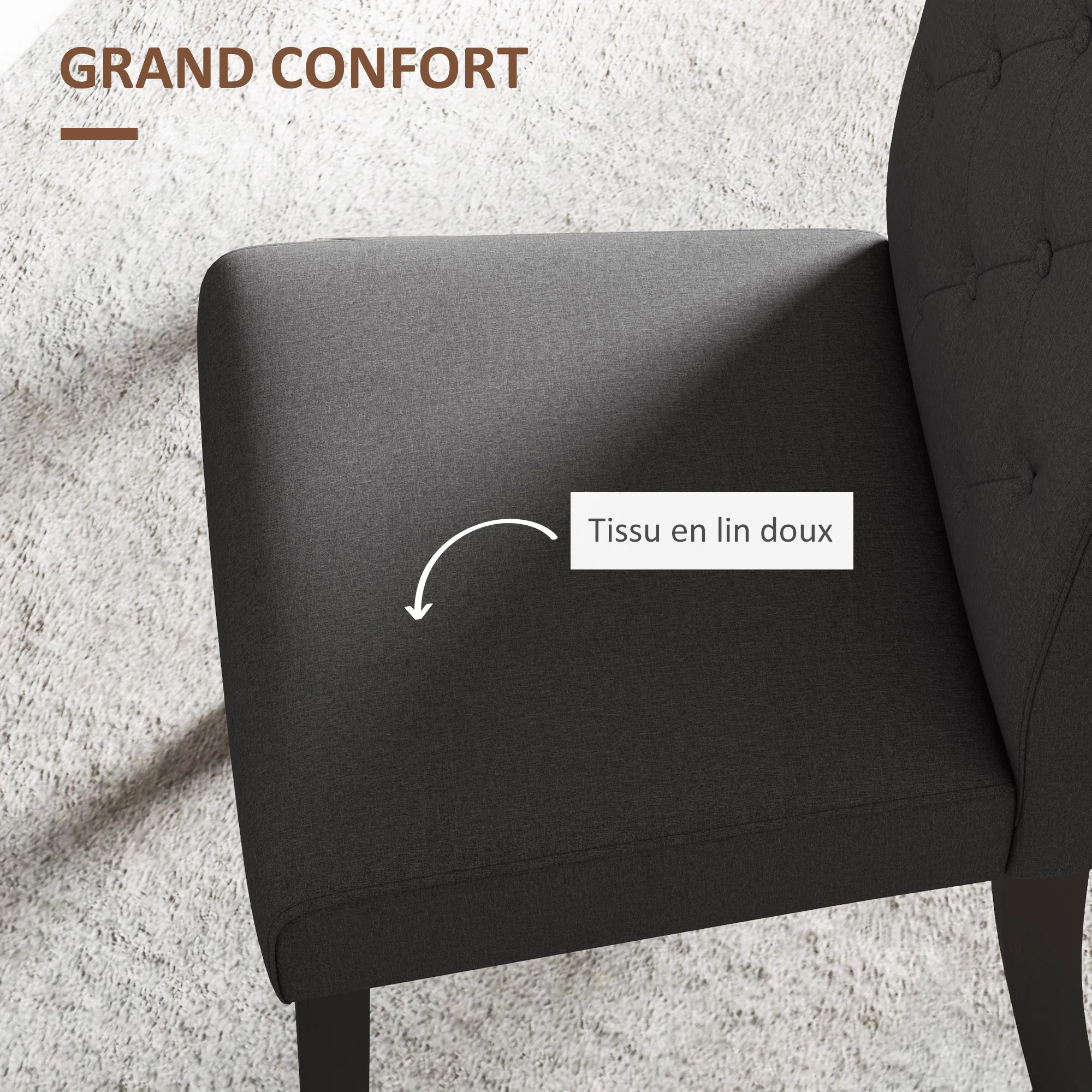 Lot de 2 chaises de Salle à Manger Chaise de cuicine Grand Confort Pieds en Bois Lin 47 x 61 x 101 cm gris foncé - Image 7