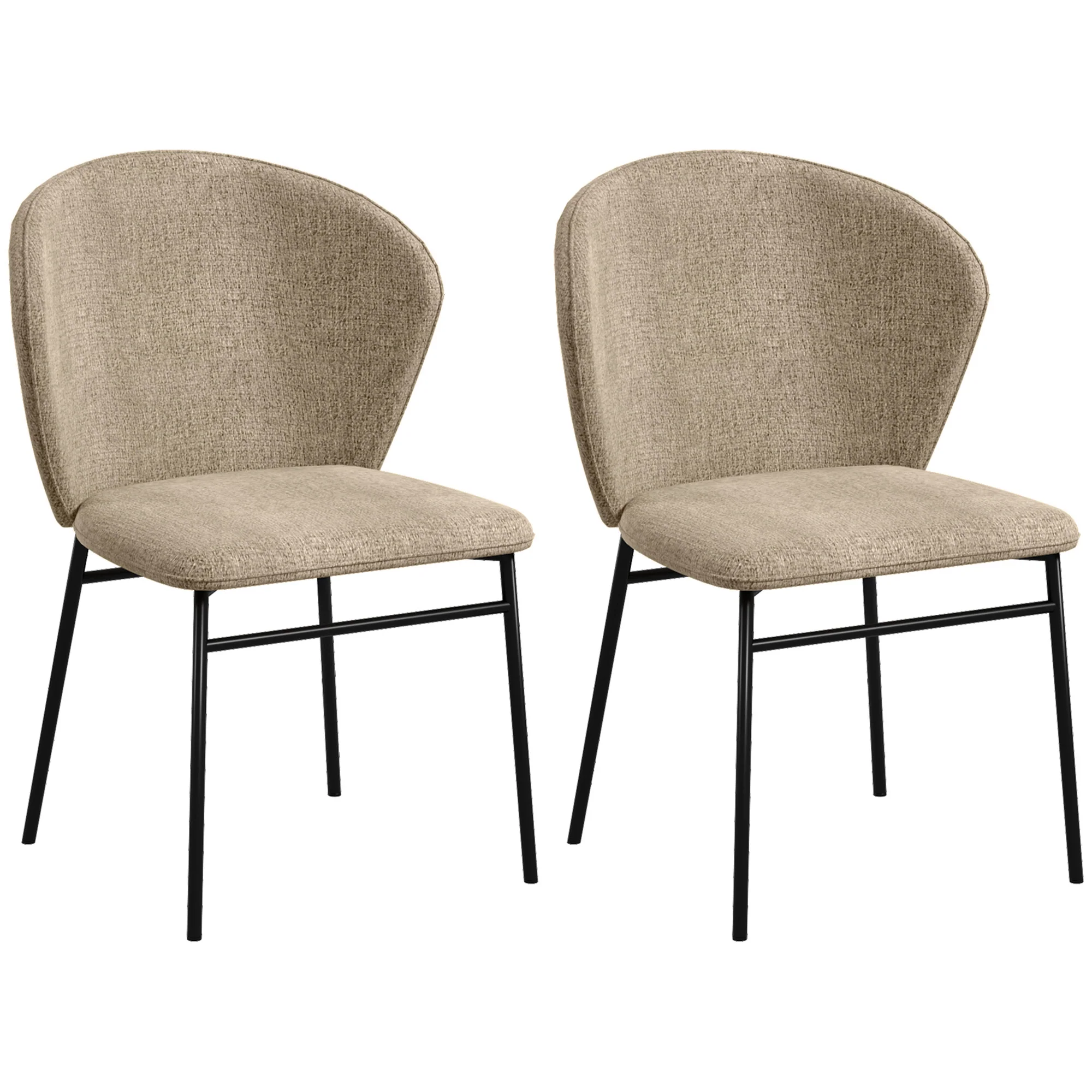 Lot de 2 chaises de salle à manger, chaise de cuisine, assise rembourrée en tissu aspect lin, pieds en acier stable, chaise de salle de bureau, design moderne, marron clair - Image 11