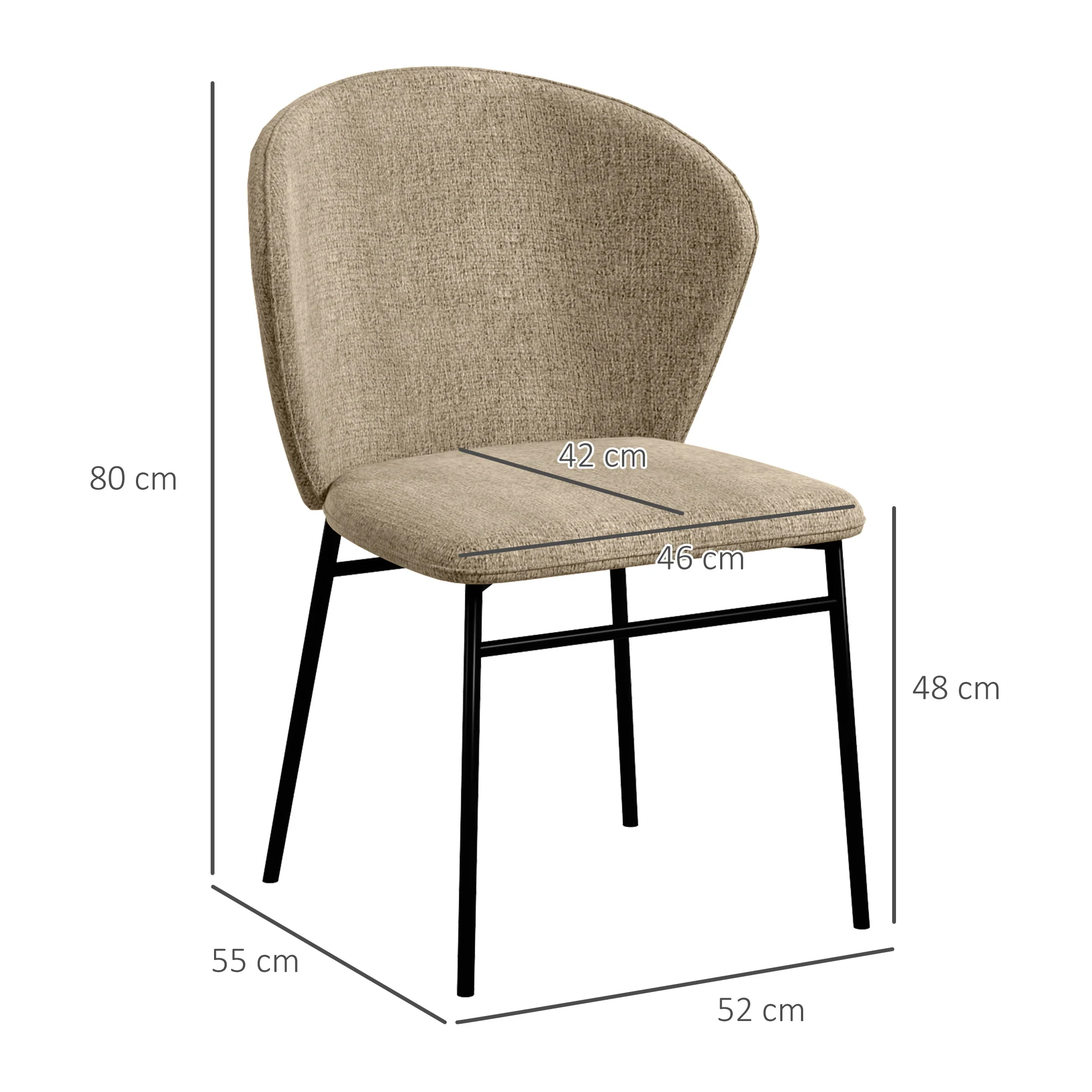 Lot de 2 chaises de salle à manger, chaise de cuisine, assise rembourrée en tissu aspect lin, pieds en acier stable, chaise de salle de bureau, design moderne, marron clair - Image 4