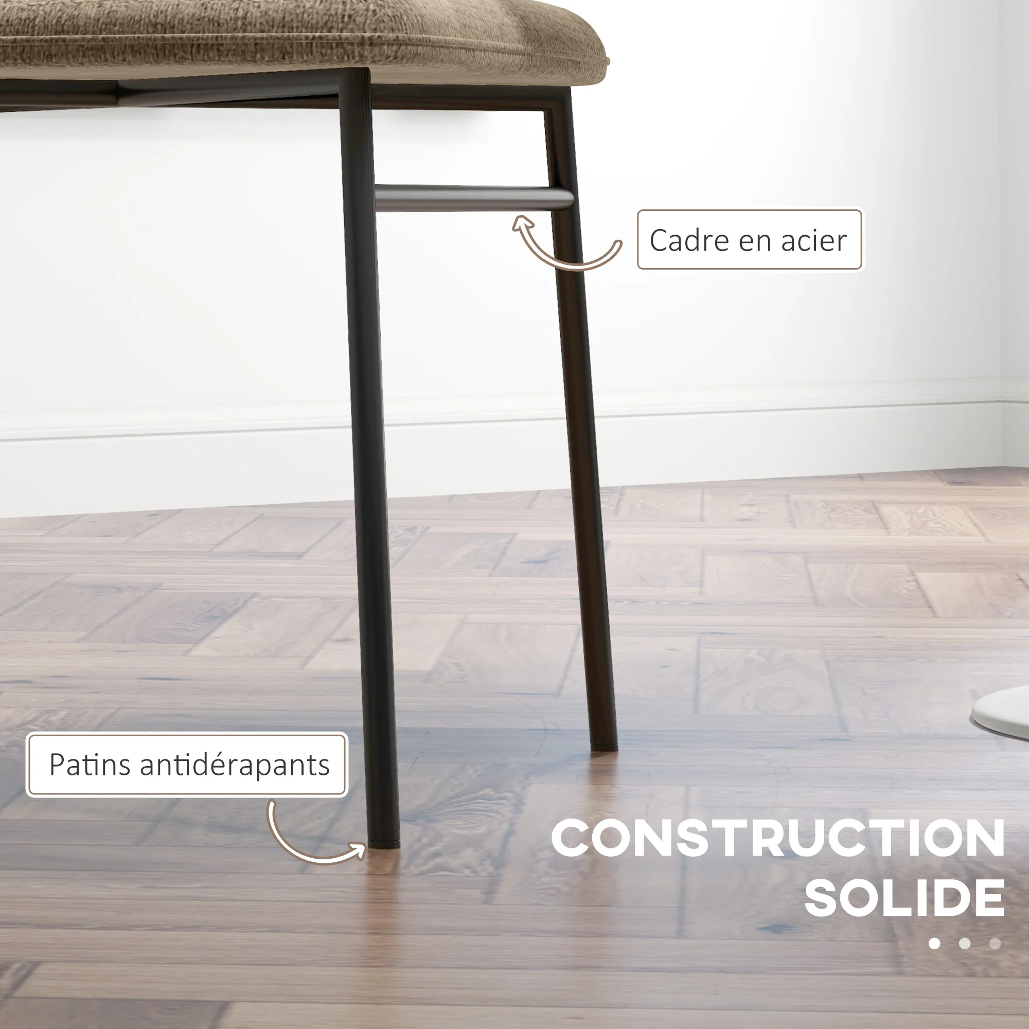 Lot de 2 chaises de salle à manger, chaise de cuisine, assise rembourrée en tissu aspect lin, pieds en acier stable, chaise de salle de bureau, design moderne, marron clair - Image 7