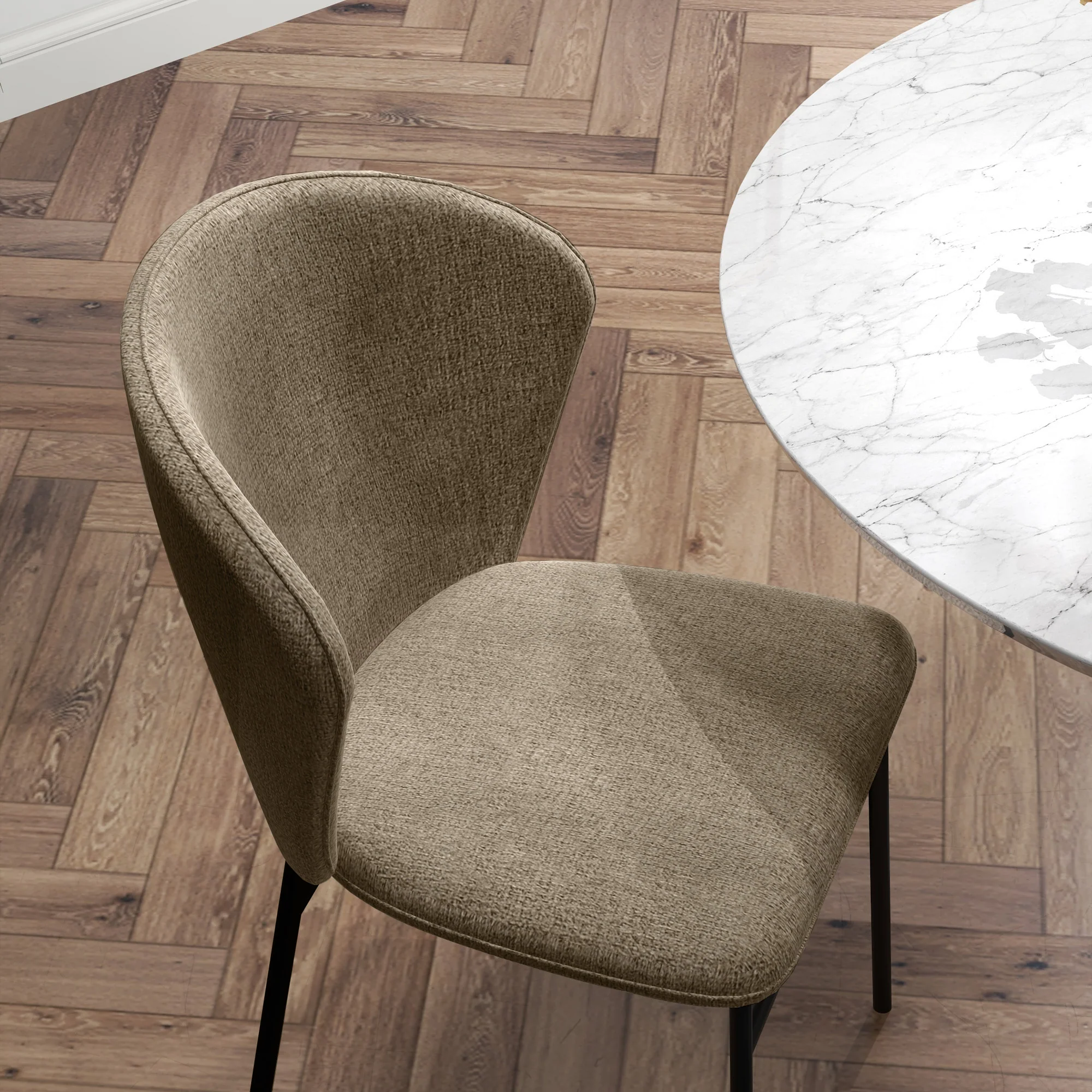 Lot de 2 chaises de salle à manger, chaise de cuisine, assise rembourrée en tissu aspect lin, pieds en acier stable, chaise de salle de bureau, design moderne, marron clair - Image 8