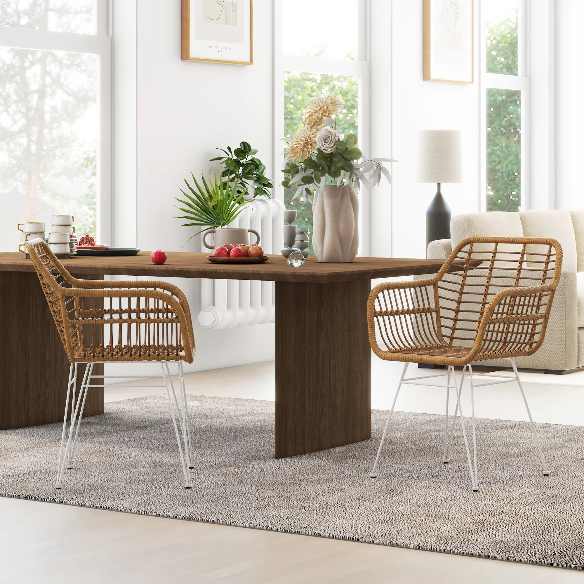 Lot de 2 chaises de salle à manger chaise de cuisine design bohème assise en résine tressée piètement en acier chaise à d?nner 56 x 60 x 79 cm blanc - Image 3
