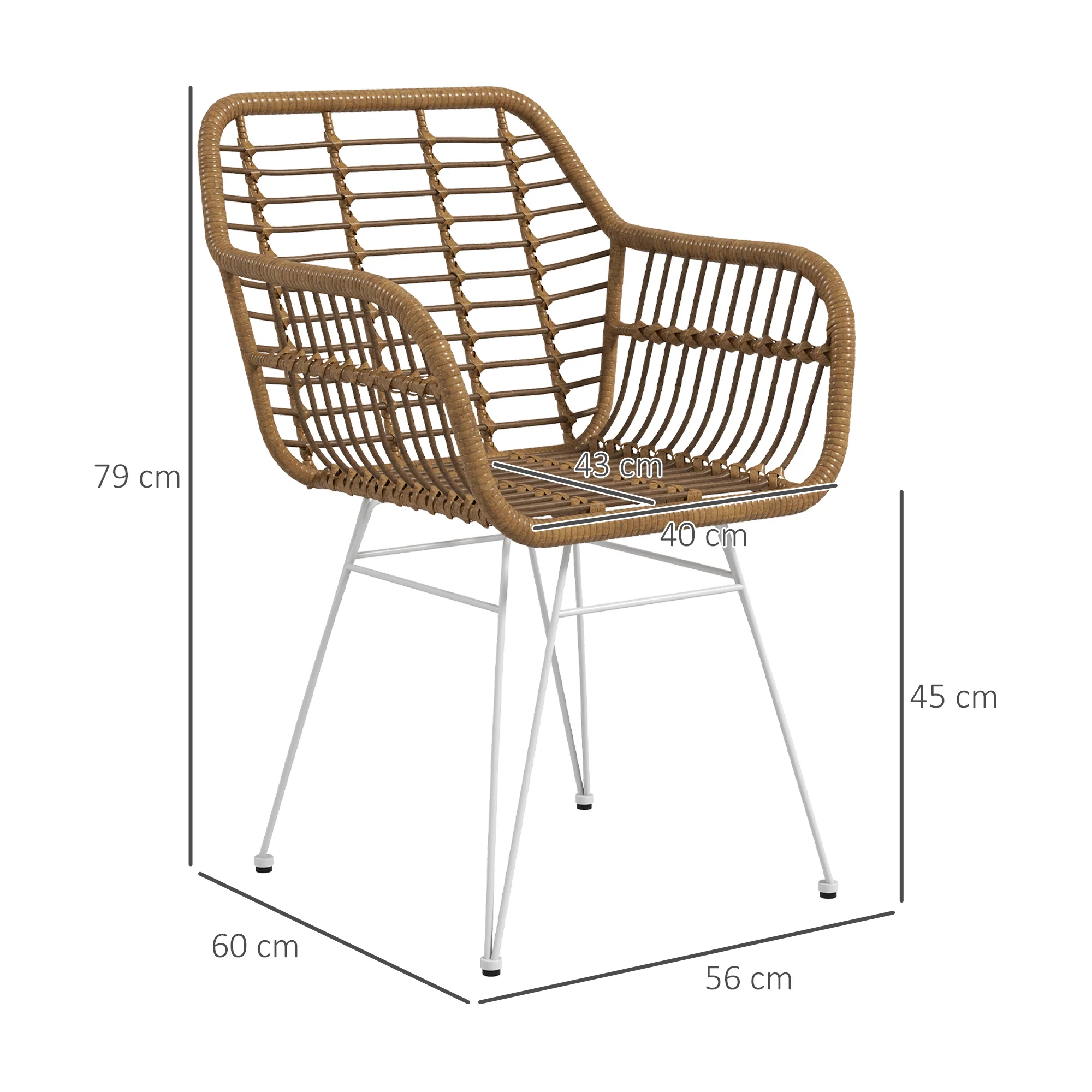Lot de 2 chaises de salle à manger chaise de cuisine design bohème assise en résine tressée piètement en acier chaise à d?nner 56 x 60 x 79 cm blanc - Image 4