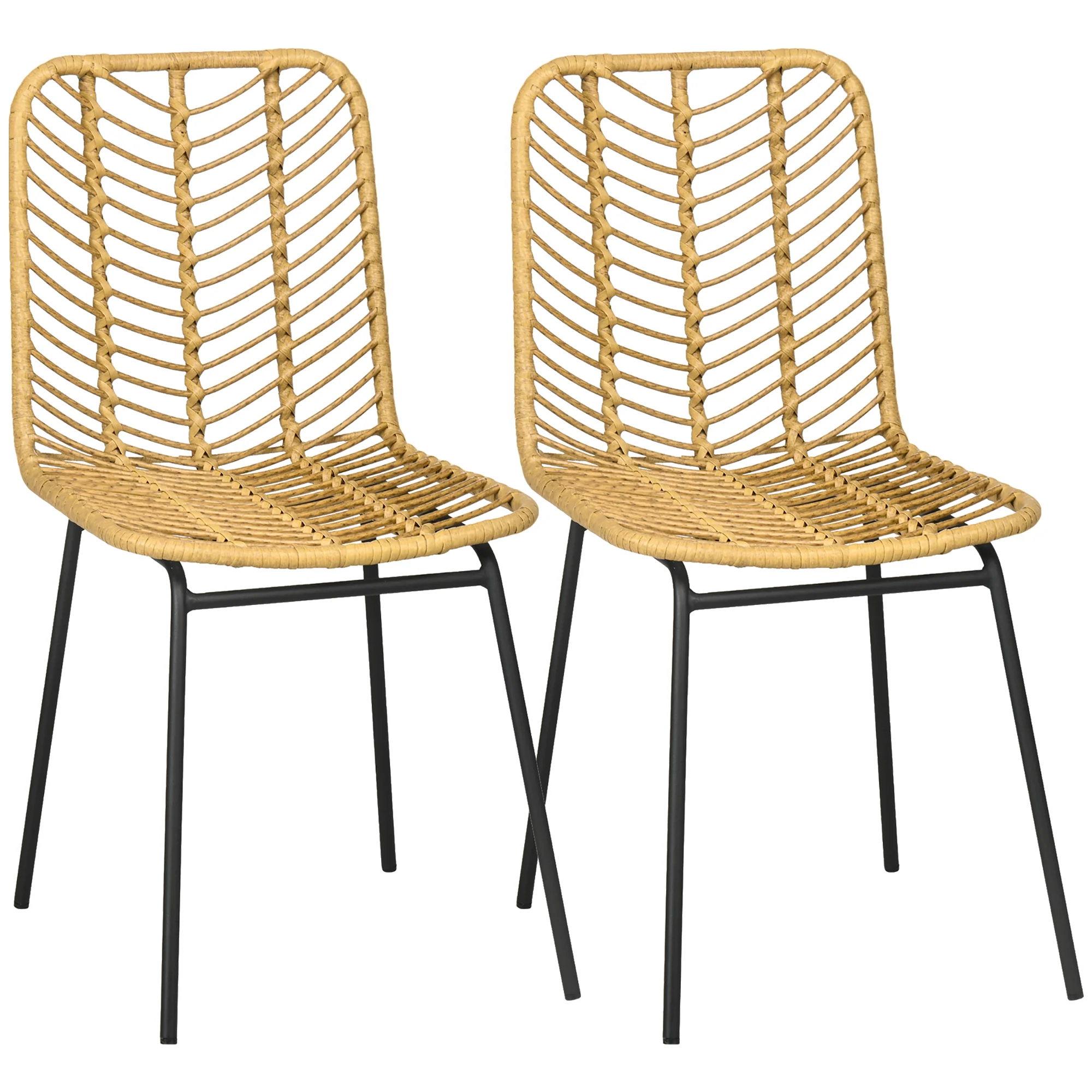 Lot de 2 chaises de salle à manger chaise de cuisine design bohème en résine tressée imitation rotin et piètement métal - 44 x 58 x 85 cm - jaune - Image 2