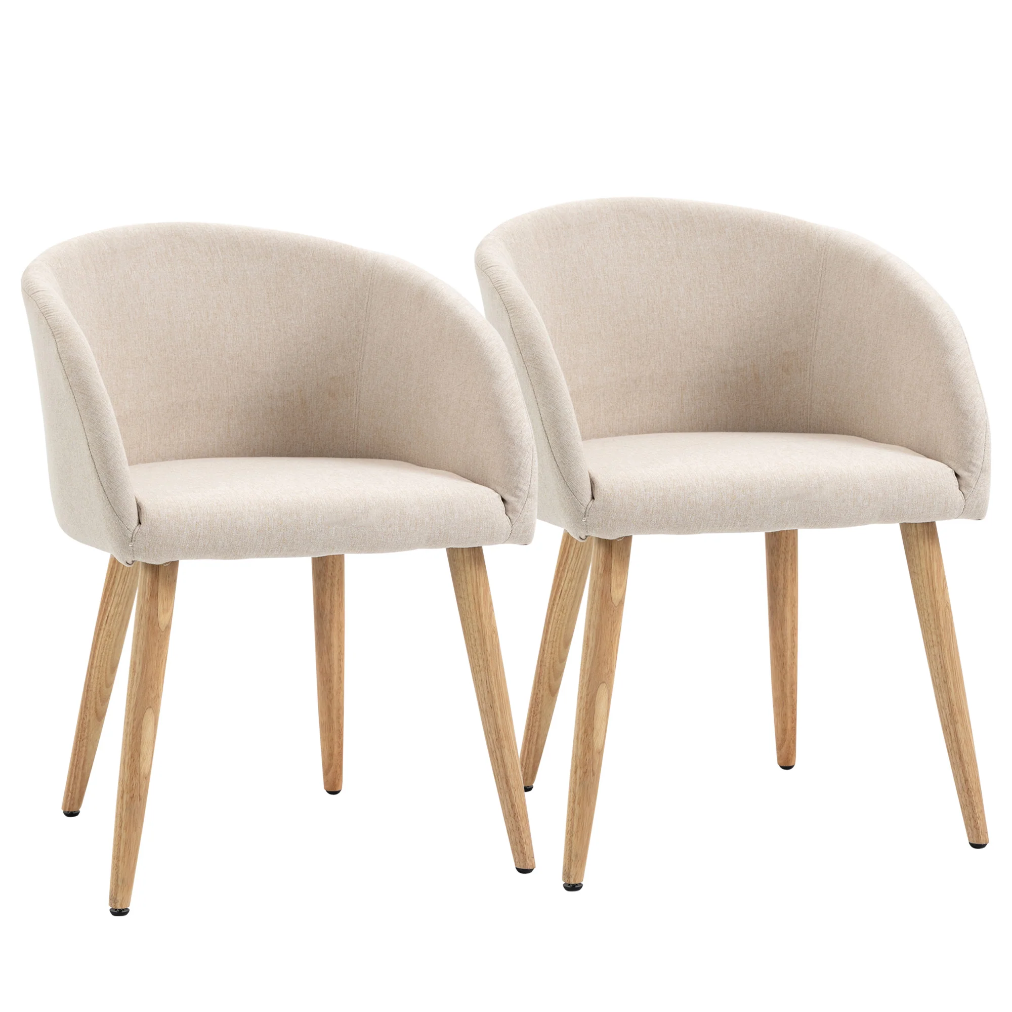 Lot de 2 chaises de salle à manger chaise de cuisine Design scandinave - Pieds inclinés effilés Bois Caoutchouc - Assise Dossier accoudoirs ergonomiques Aspect Lin Beige - Image 11