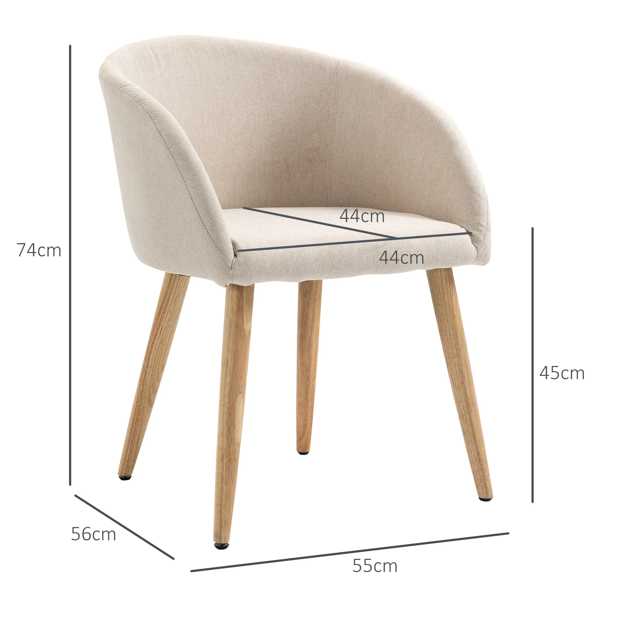 Lot de 2 chaises de salle à manger chaise de cuisine Design scandinave - Pieds inclinés effilés Bois Caoutchouc - Assise Dossier accoudoirs ergonomiques Aspect Lin Beige - Image 4