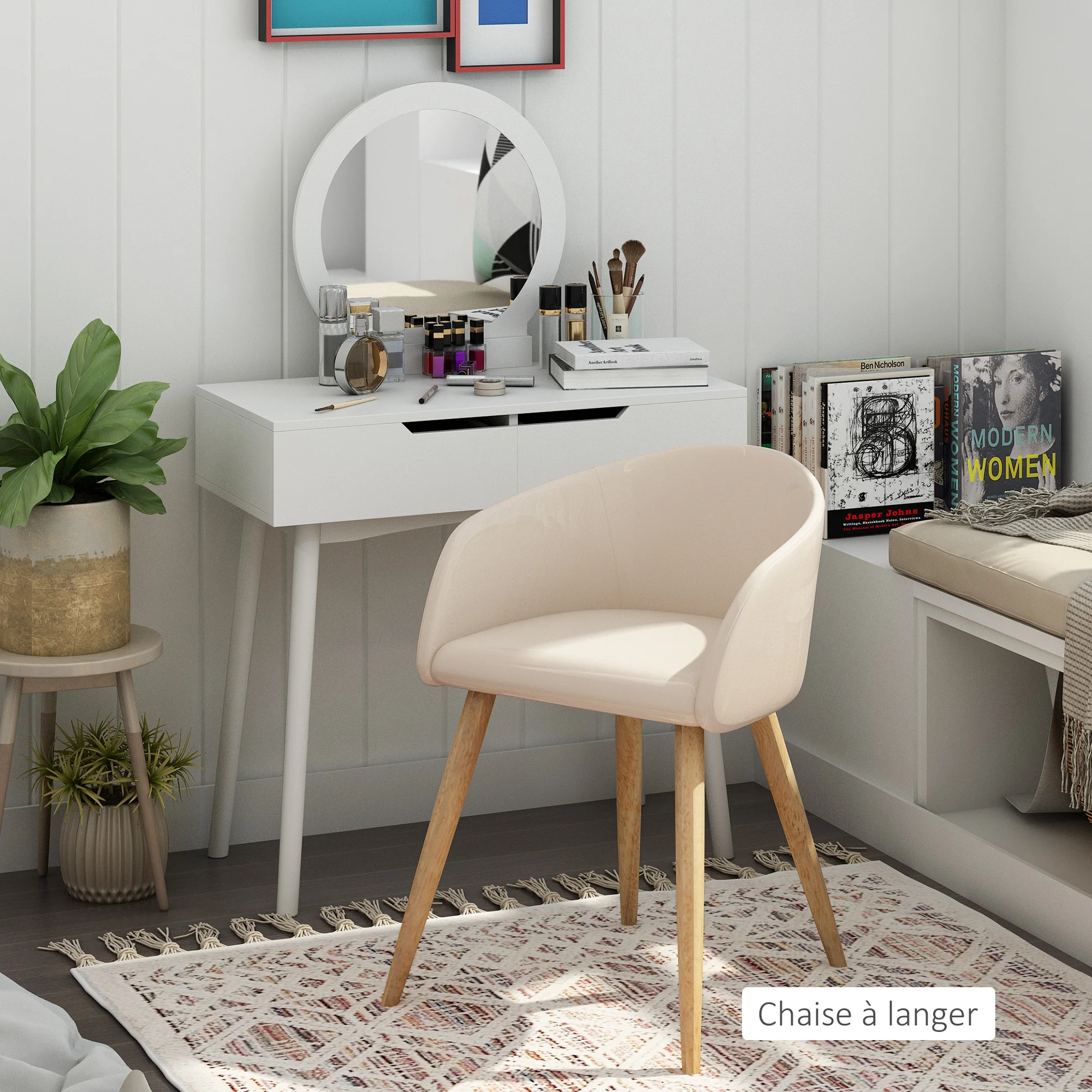 Lot de 2 chaises de salle à manger chaise de cuisine Design scandinave - Pieds inclinés effilés Bois Caoutchouc - Assise Dossier accoudoirs ergonomiques Aspect Lin Beige - Image 7