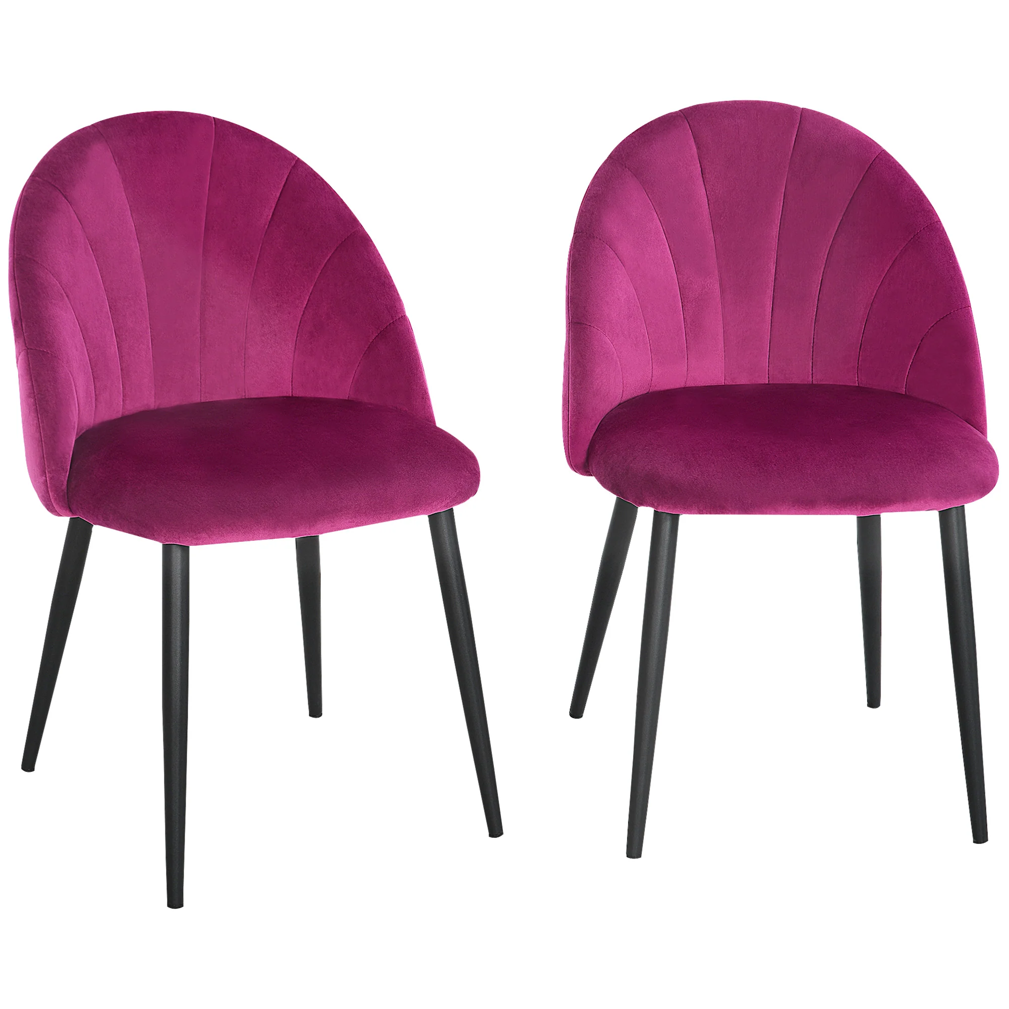 Lot de 2 chaises de salle à manger chaise de cuisine Velours Bordeaux Pieds métal Noir dim. 52L x 54l x 79H cm - Image 2
