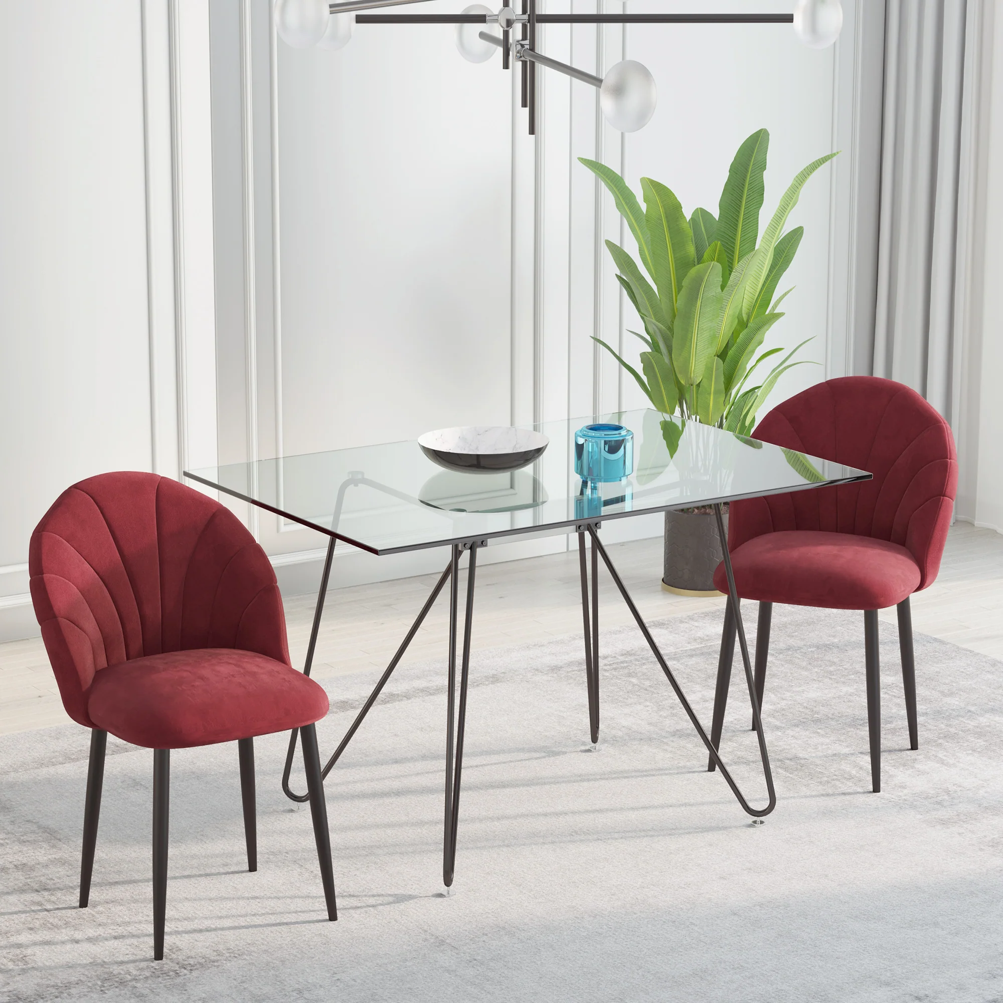 Lot de 2 chaises de salle à manger chaise de cuisine Velours Bordeaux Pieds métal Noir dim. 52L x 54l x 79H cm - Image 3