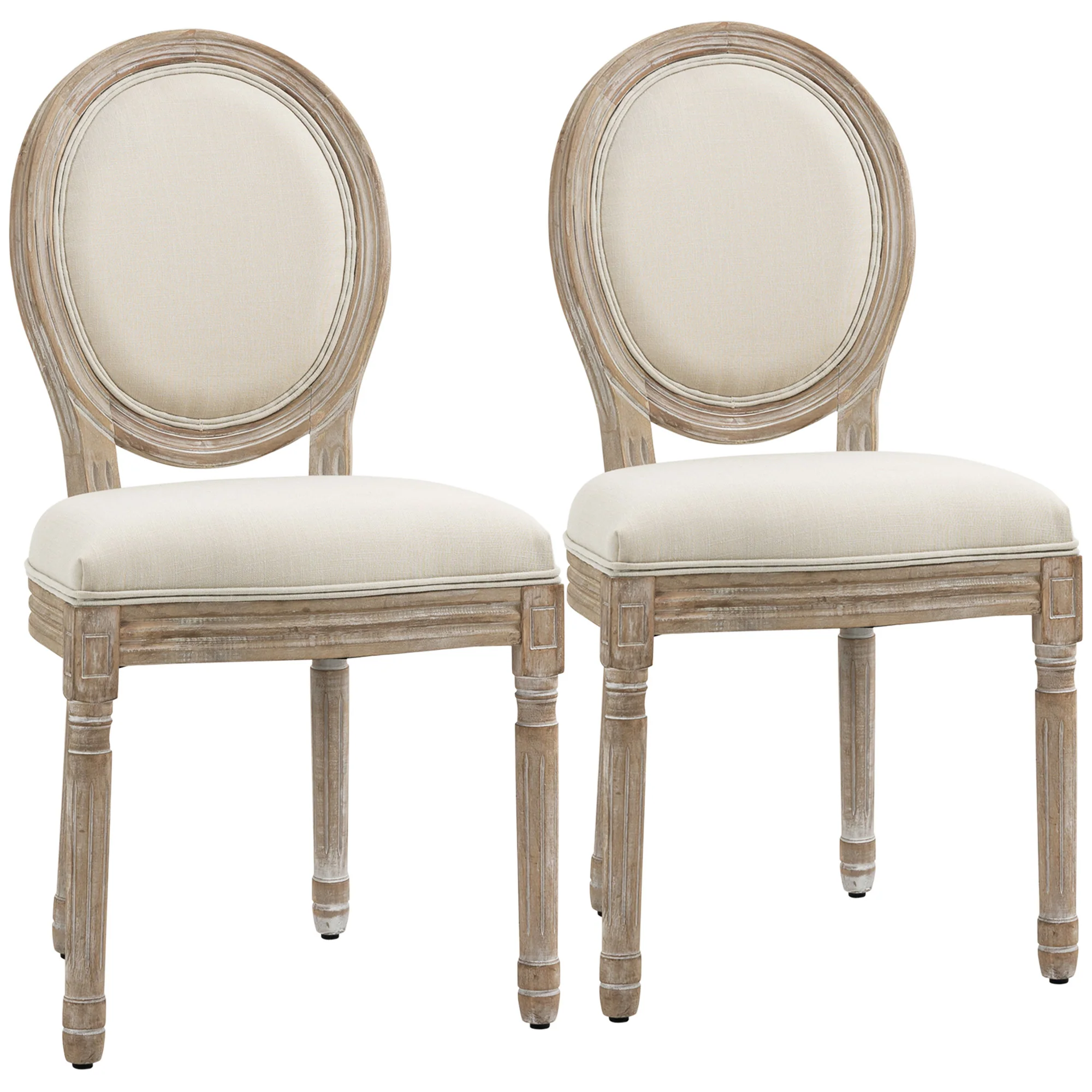 Lot de 2 chaises de Salle à Manger - Chaise de Salon médaillon Style Louis XVI - Bois Massif sculpté, patiné - Aspect Lin Beige - Image 9