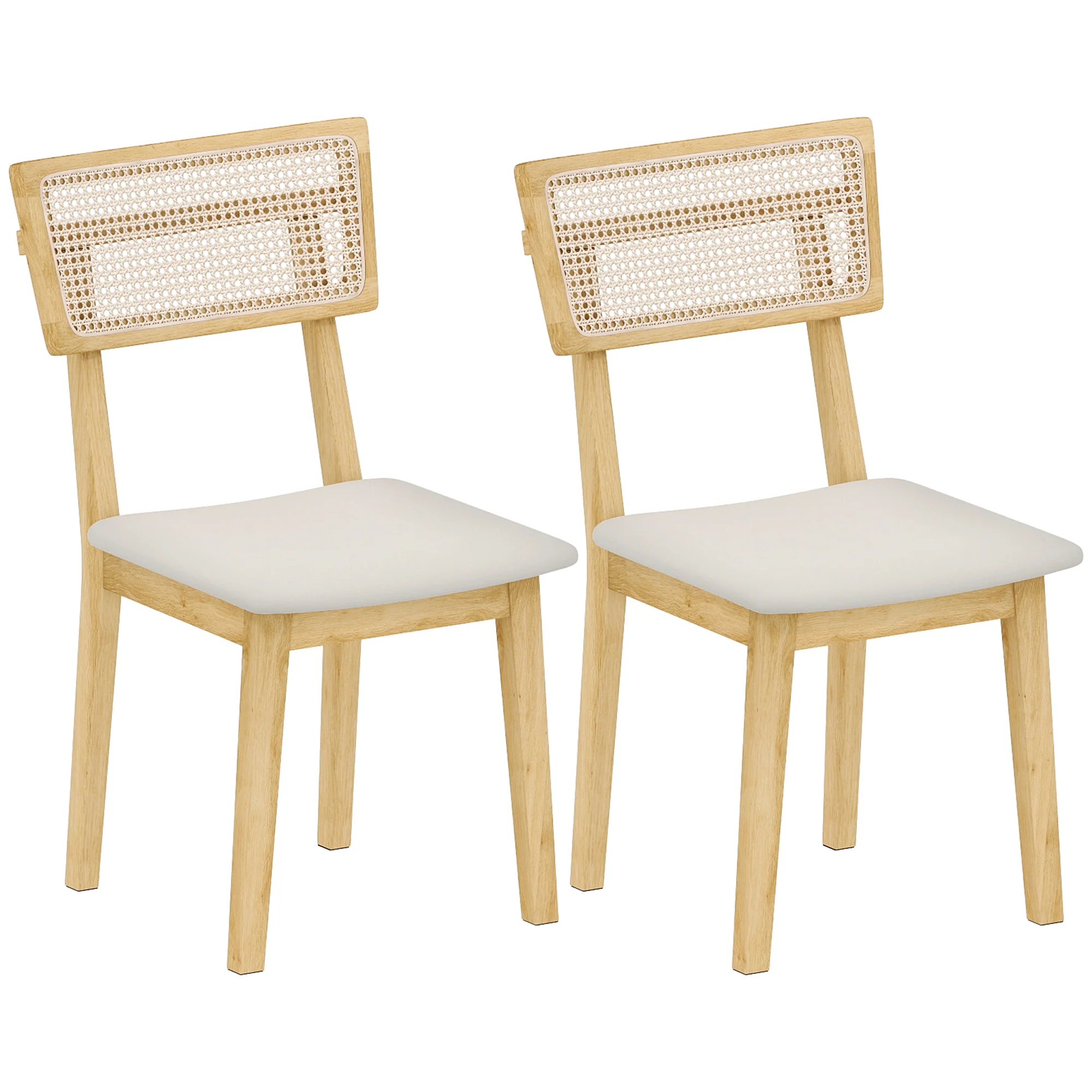 Lot de 2 chaises de salle à manger, chaises de cuisine modernes avec dossier effet rotin, cadre en bois d'hévéa, pour salon, chambre, cuisine, effet bois naturel - Image 11