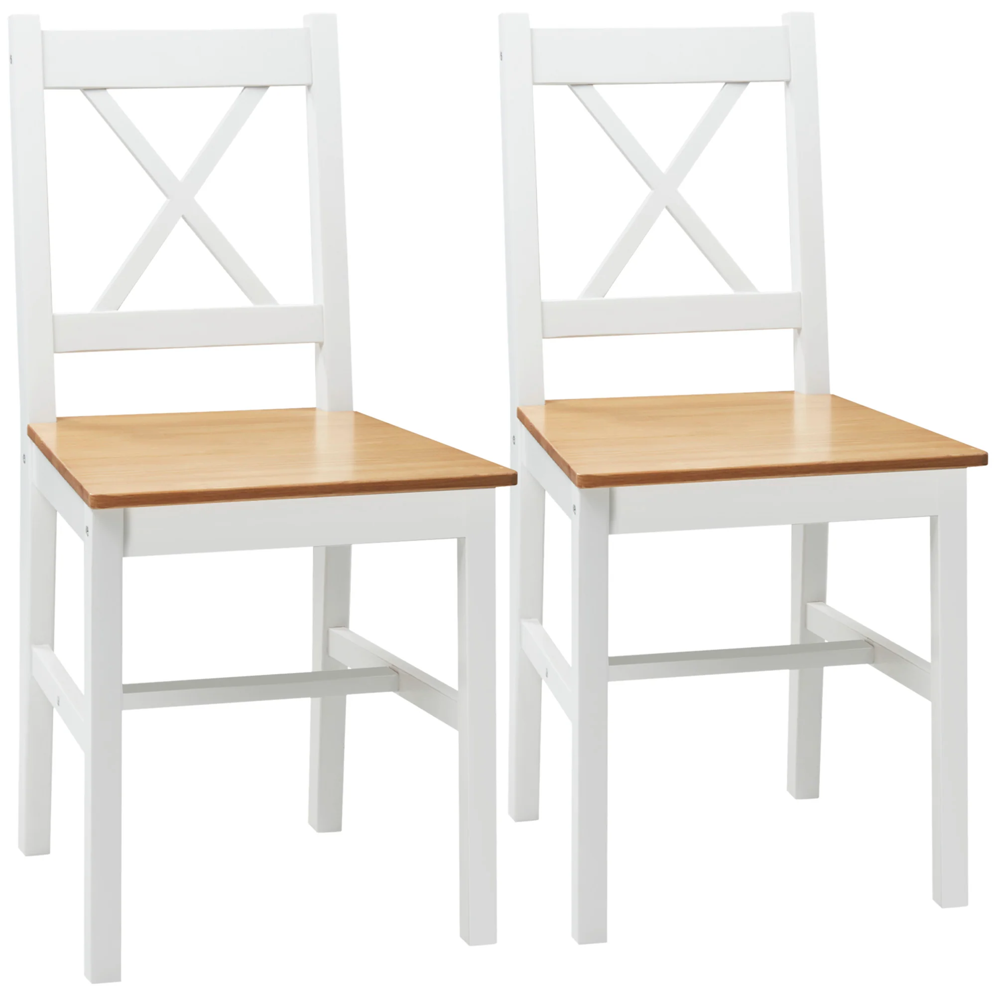 Lot de 2 chaises de salle à manger, chaises de cuisine, style maison de campagne, dossier haut, cadre en bois de pin, pour salon, chambre, cuisine, chêne et blanc - Image 2