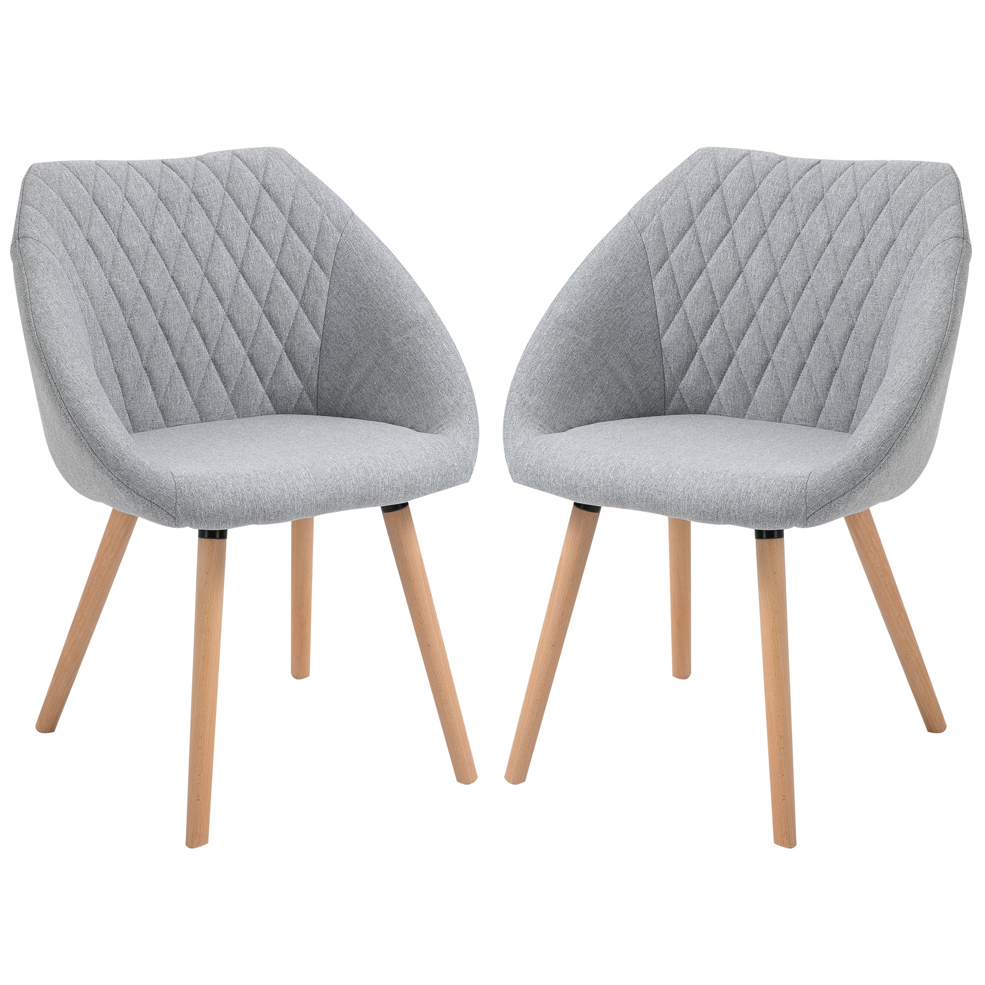 Lot de 2 Chaises de Salle à Manger Design scandinave - Pieds effilés Bois hêtre - Assise Dossier accoudoirs ergonomiques Lin Gris - Image 11