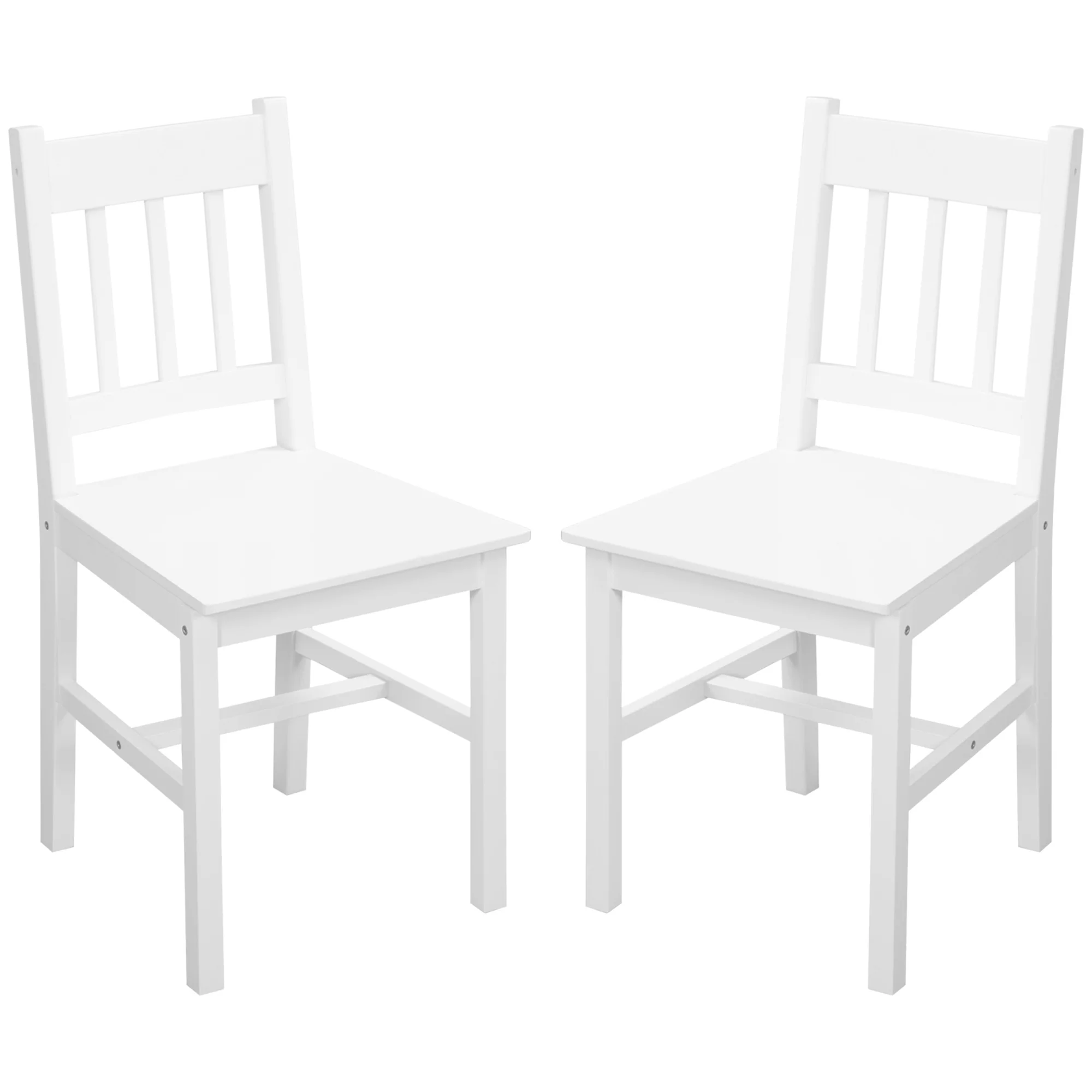 Lot de 2 chaises de salle à manger en bois massif, chaise de cuisine, dossier lattes, esprit campagne, pour salon, salle de séjour, cuisine, blanc