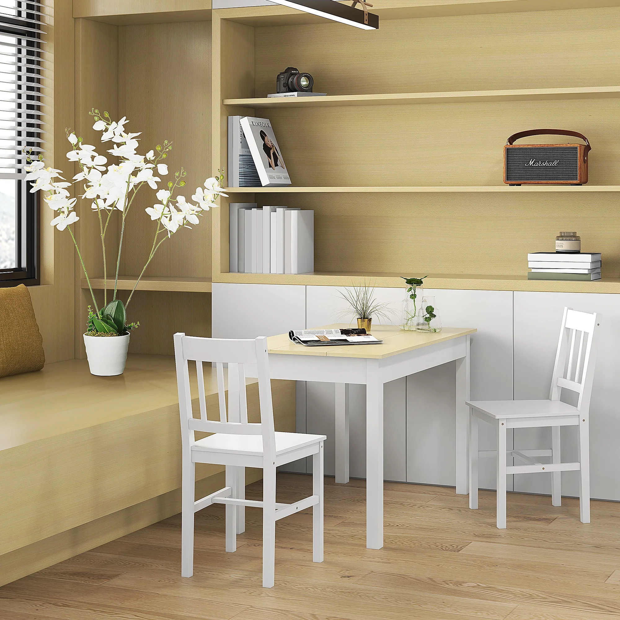 Lot de 2 chaises de salle à manger en bois massif, chaise de cuisine, dossier lattes, esprit campagne, pour salon, salle de séjour, cuisine, blanc - Image 10