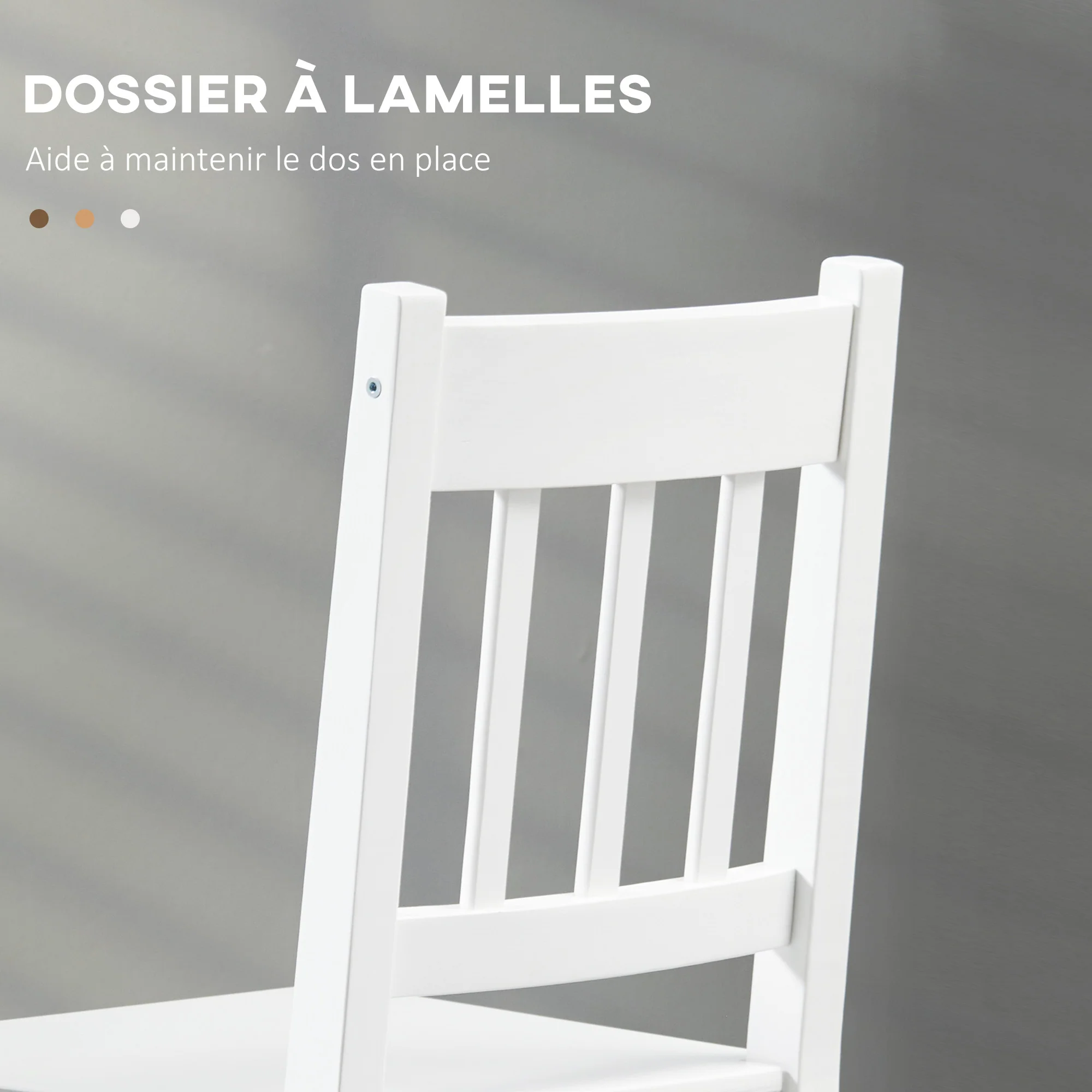 Lot de 2 chaises de salle à manger en bois massif, chaise de cuisine, dossier lattes, esprit campagne, pour salon, salle de séjour, cuisine, blanc - Image 6