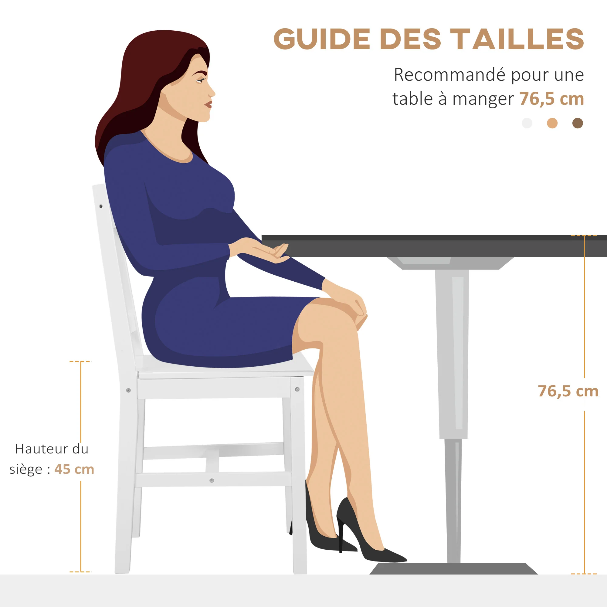 Lot de 2 chaises de salle à manger en bois massif, chaise de cuisine, dossier lattes, esprit campagne, pour salon, salle de séjour, cuisine, blanc - Image 8