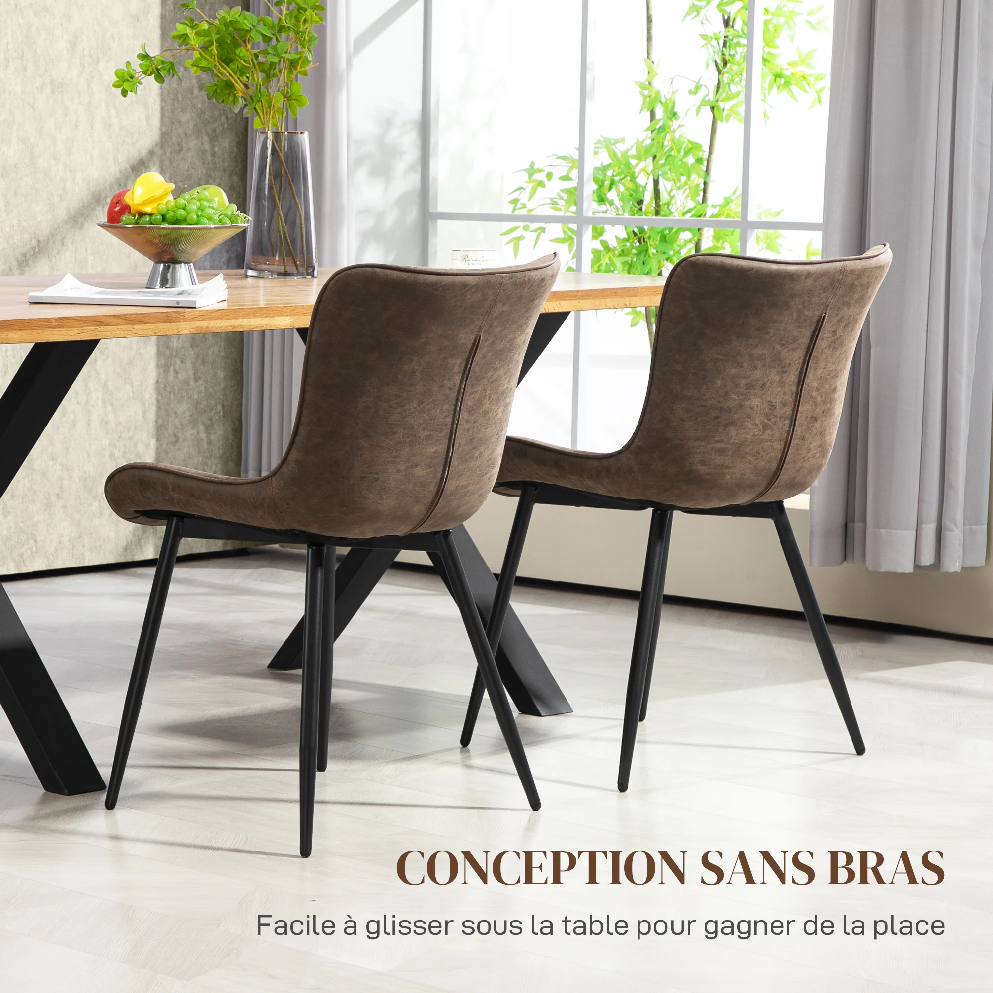 Lot de 2 chaises salle à manger chaise de cuisine moderne en revêtement synthétique avec design capitonné et pieds en métal, pour salon, salle à manger, chambre à coucher, marron - Image 8