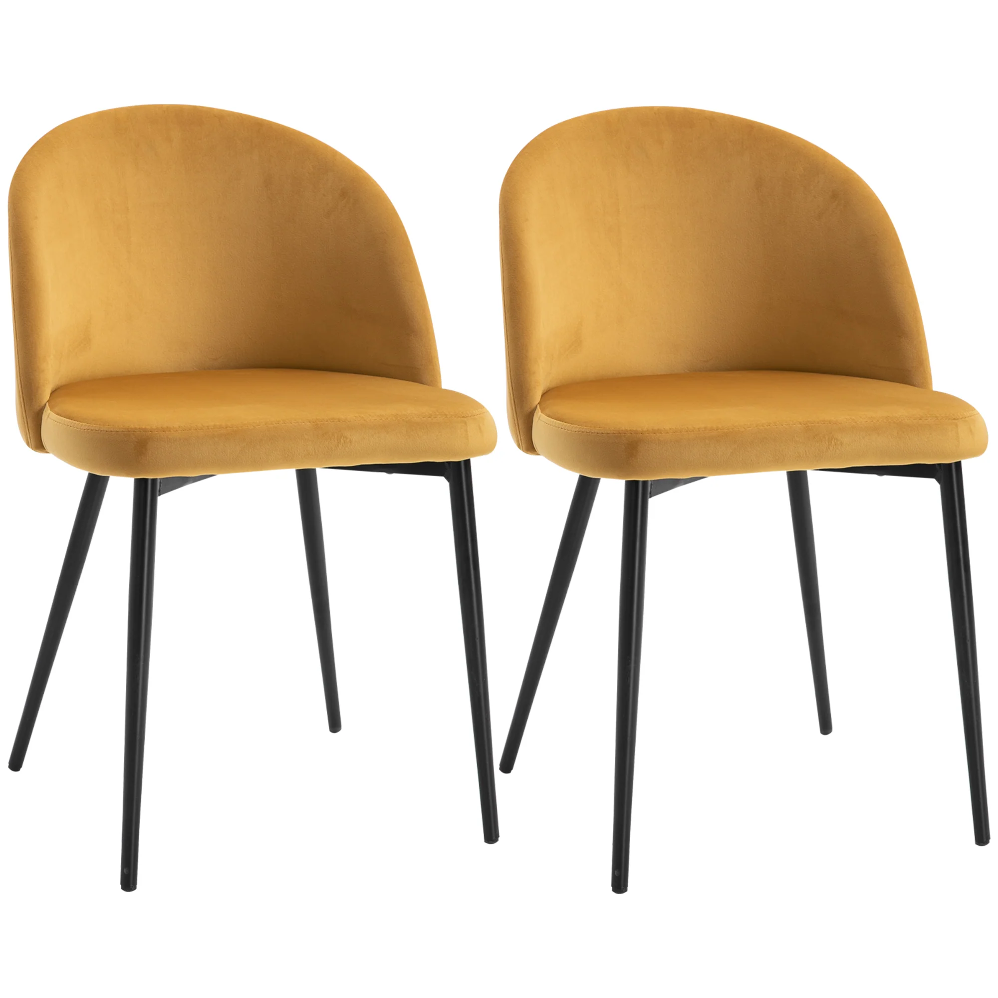 Lot de 2 chaises salle à manger chaise de cuisine scandinave chaise en velours rembourrée avec pieds effilés en métal, pour salon, salle à manger, jaune - Image 2