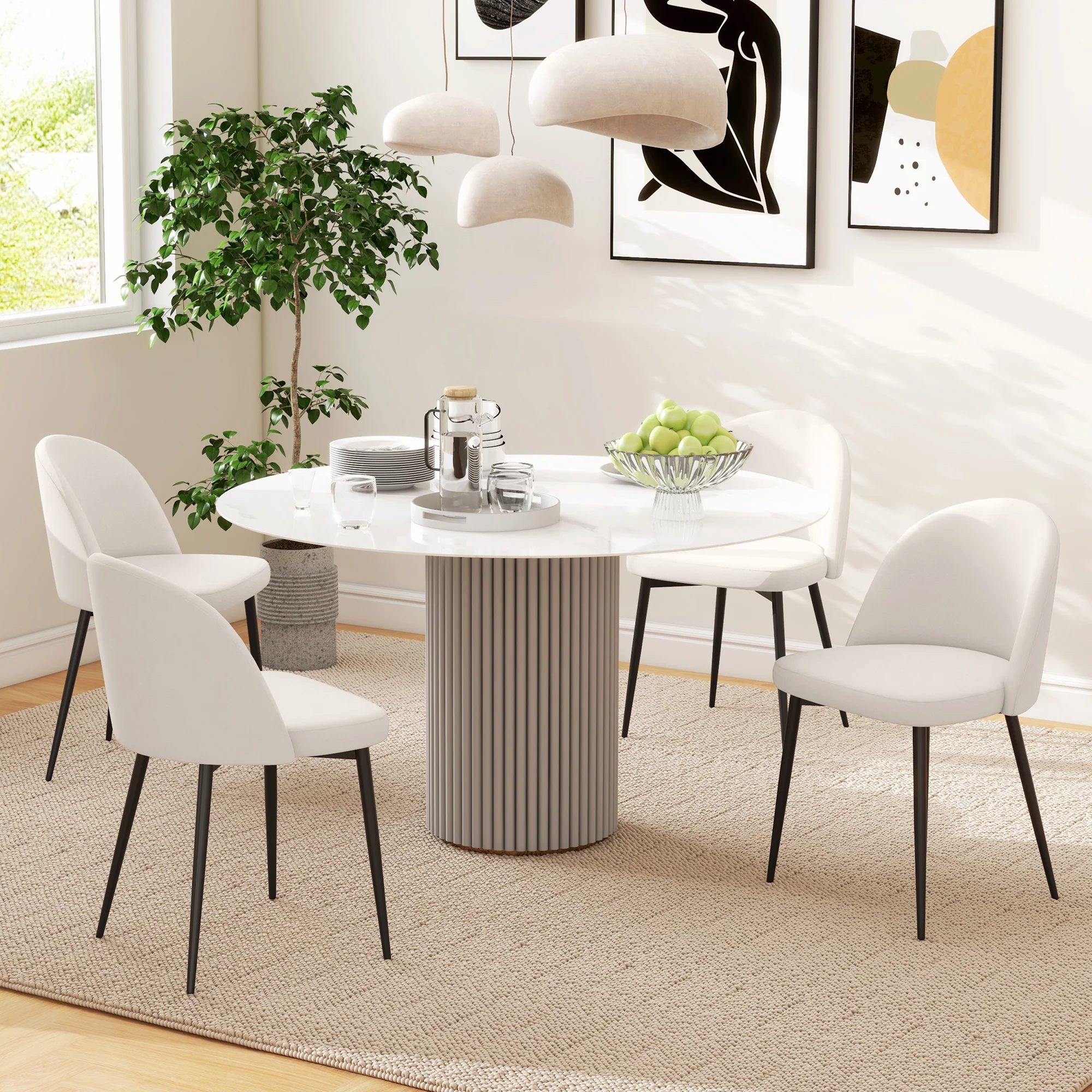 Lot de 2 chaises salle à manger chaise de cuisine scandinave chaise en velours rembourrée avec pieds effilés en métal, pour salon, salle à manger, crème - Image 8