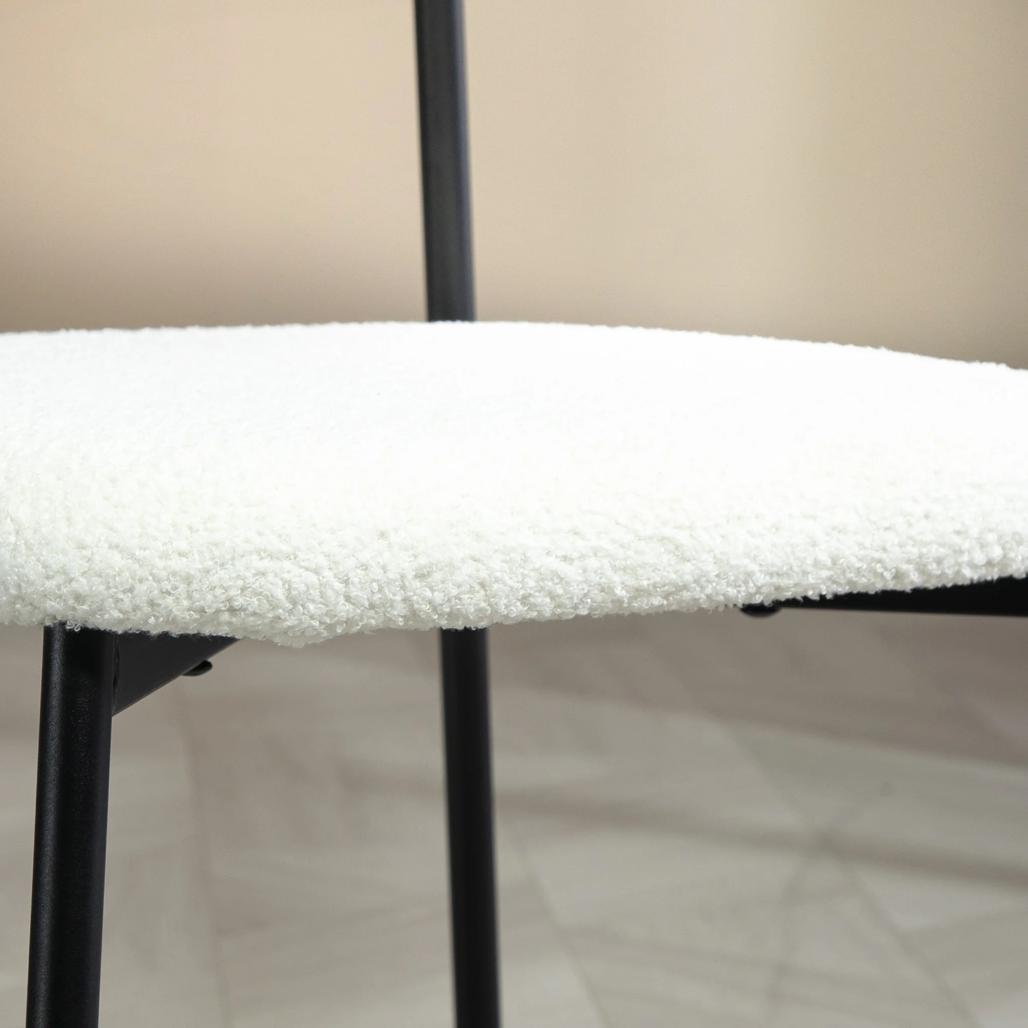 Lot de 2 chaises salle à manger chaise de cuisine vintage chaise de salon rembourrée avec assise effet bouclette, dossier courbé effet bois pour salon, salle à manger, chambre, crème et marron - Image 10