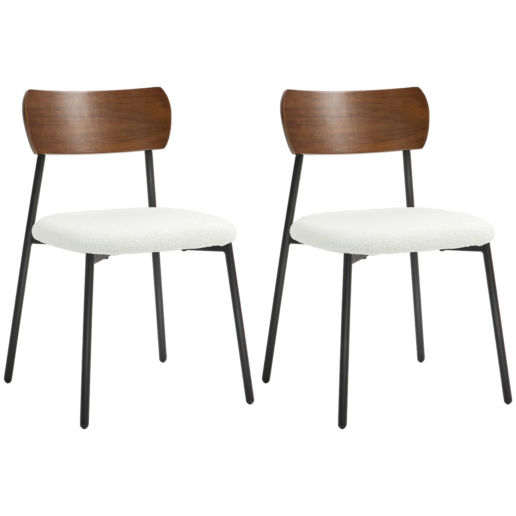 Lot de 2 chaises salle à manger chaise de cuisine vintage chaise de salon rembourrée avec assise effet bouclette, dossier courbé effet bois pour salon, salle à manger, chambre, crème et marron - Image 11