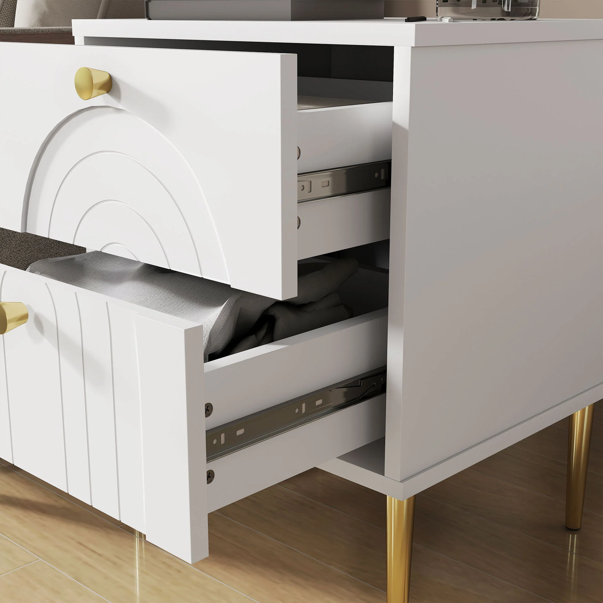 Lot de 2 tables de chevet table de nuit avec 2 tiroirs et pieds en acier, style moderne, tables d'appoint pour chambre à coucher, salon, 40 x 35 x 50 cm, blanc - Image 10