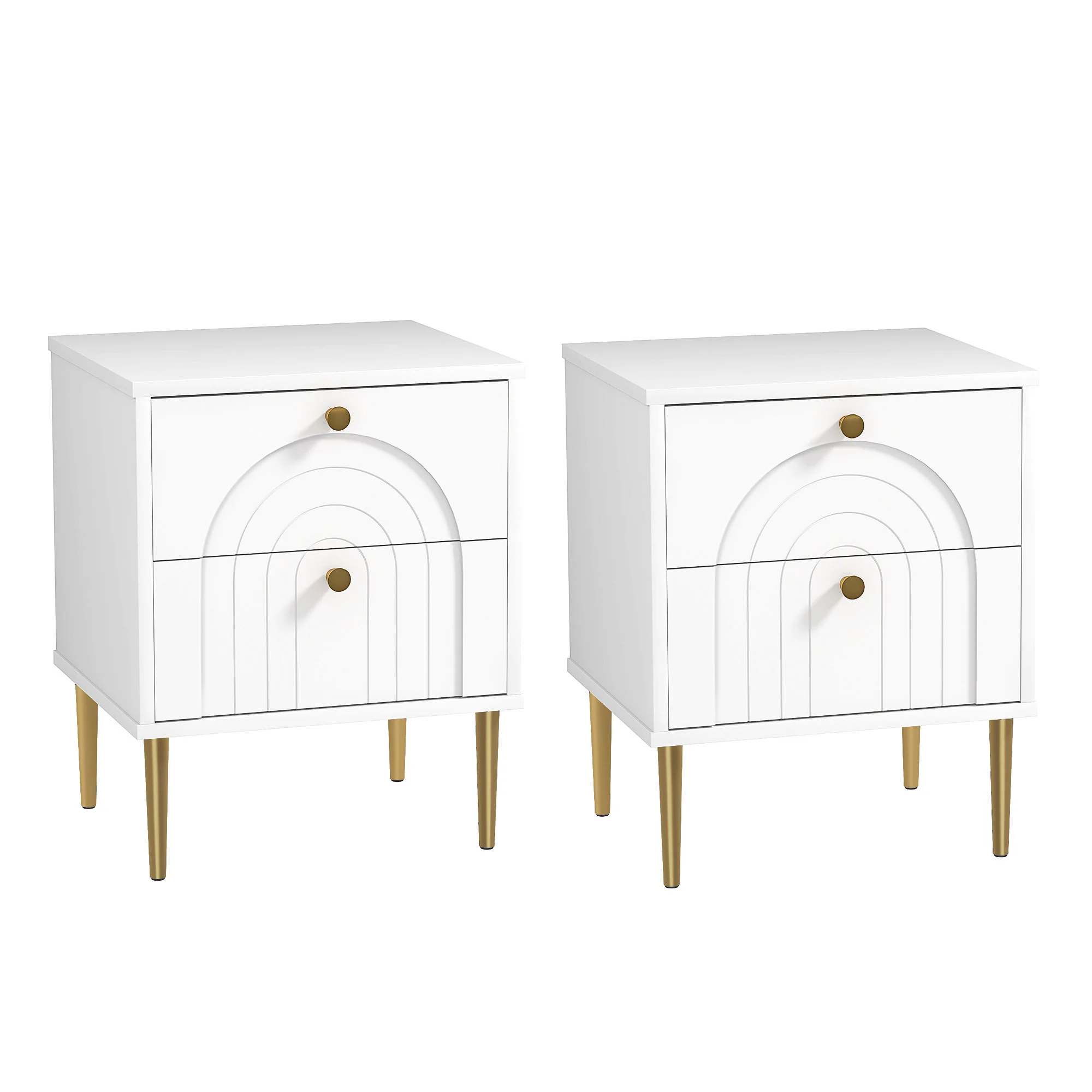Lot de 2 tables de chevet table de nuit avec 2 tiroirs et pieds en acier, style moderne, tables d'appoint pour chambre à coucher, salon, 40 x 35 x 50 cm, blanc - Image 11