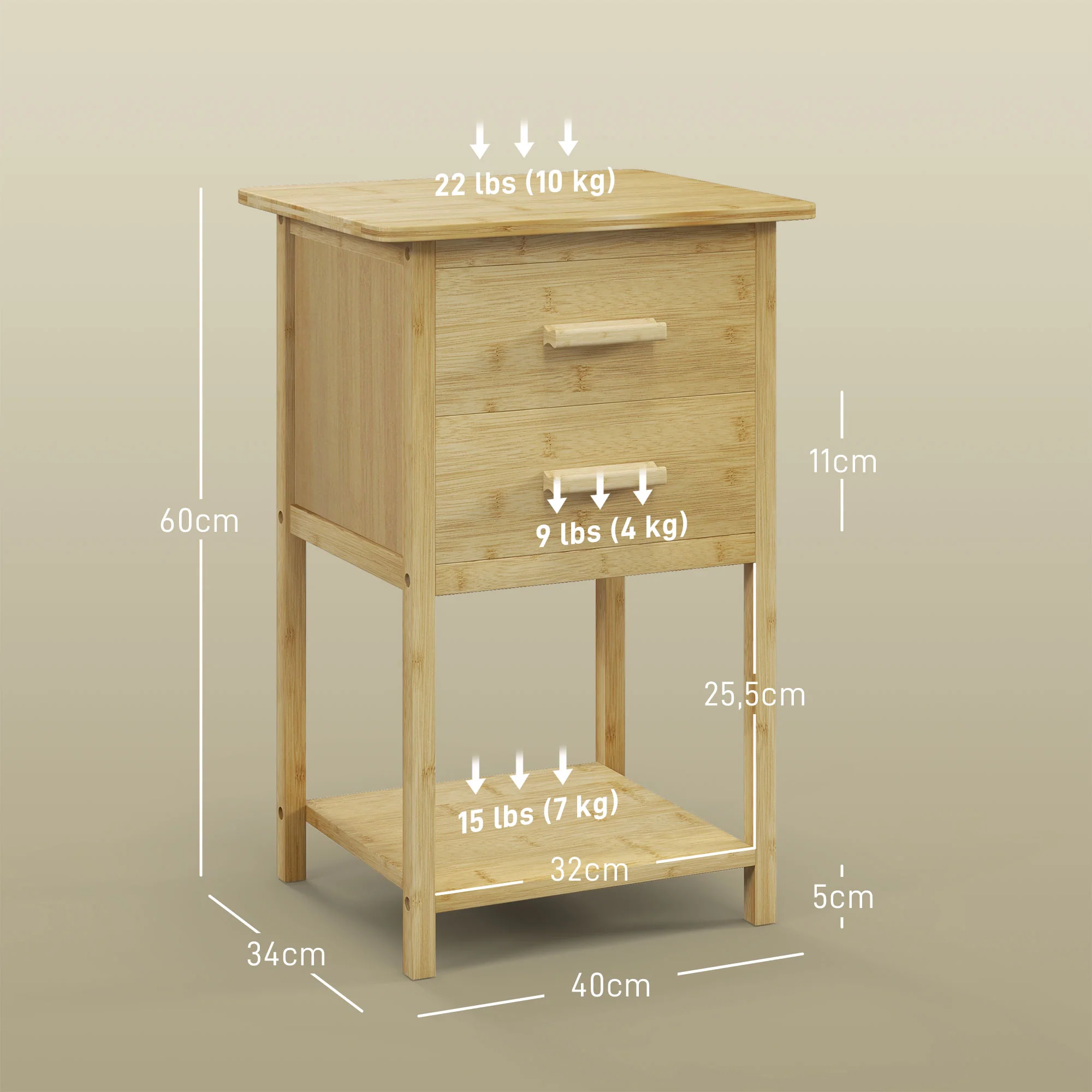 Lot de 2 tables de chevet, table de nuit, en bambou, table d'appoint avec 2 tiroirs et 1 étagère, style scandinave, 40 x 34 x 60 cm, naturel - Image 4