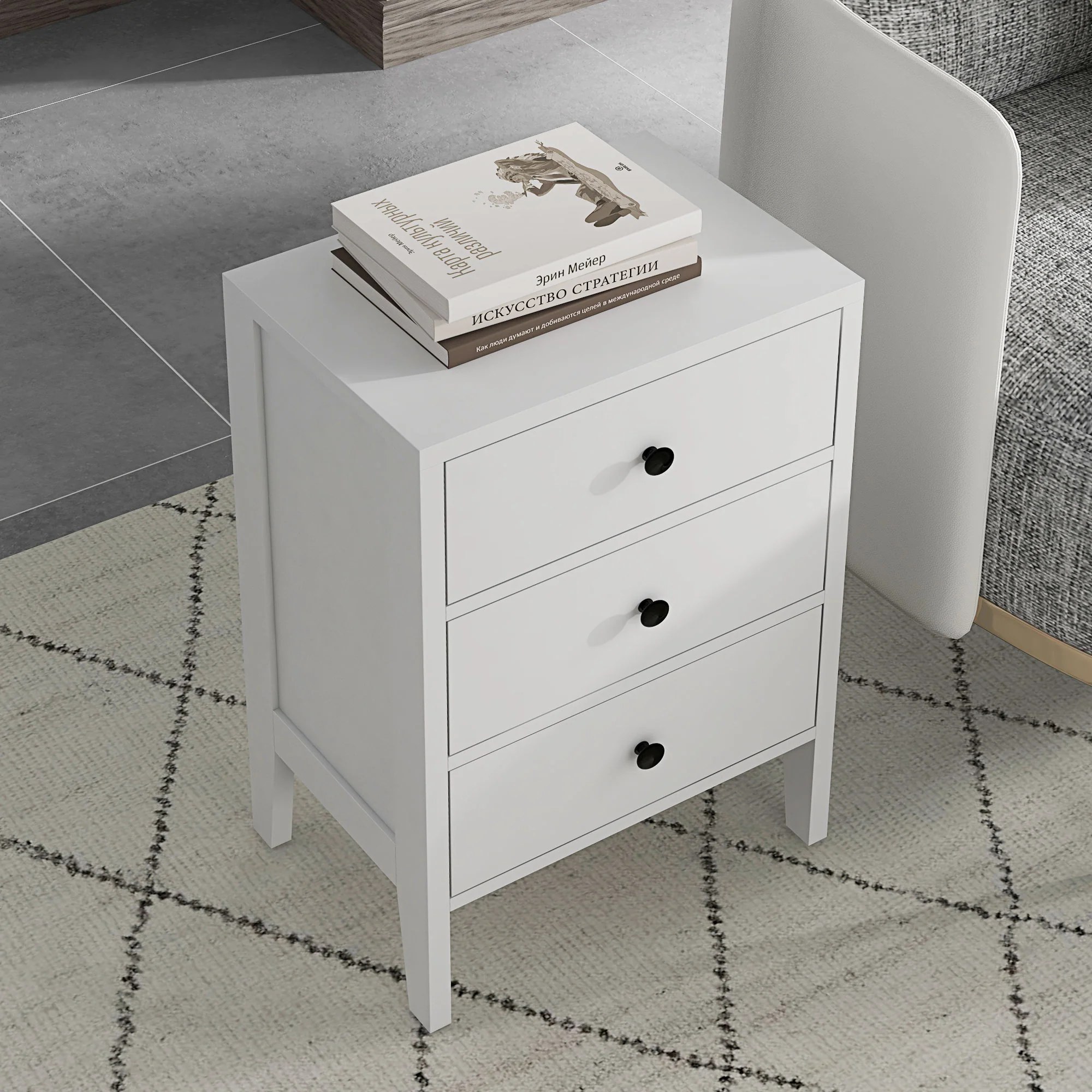 Lot de 2 tables de chevet, tables d'appoint, table de nuit avec 3 tiroirs pour chambre en bois dim. 40L x 30l x 64H cm blanc - Image 10
