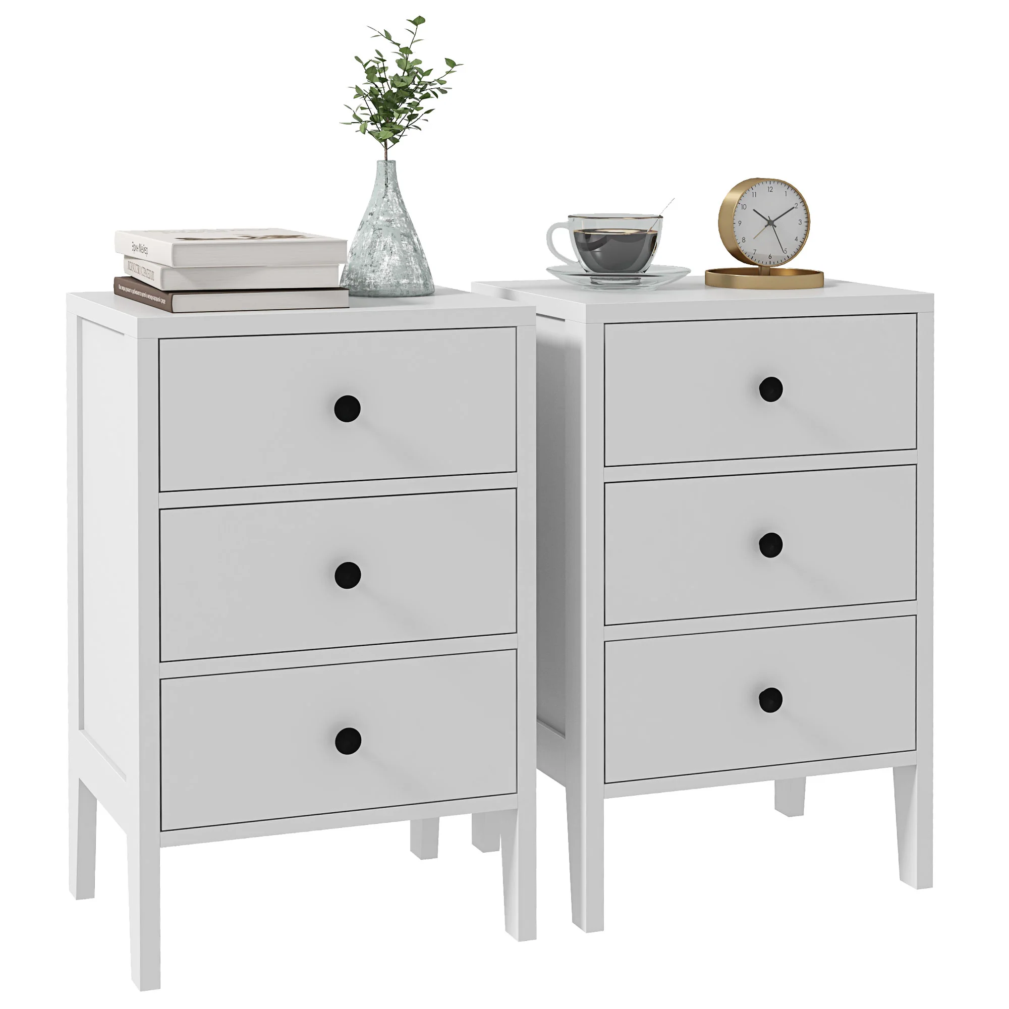 Lot de 2 tables de chevet, tables d'appoint, table de nuit avec 3 tiroirs pour chambre en bois dim. 40L x 30l x 64H cm blanc - Image 11