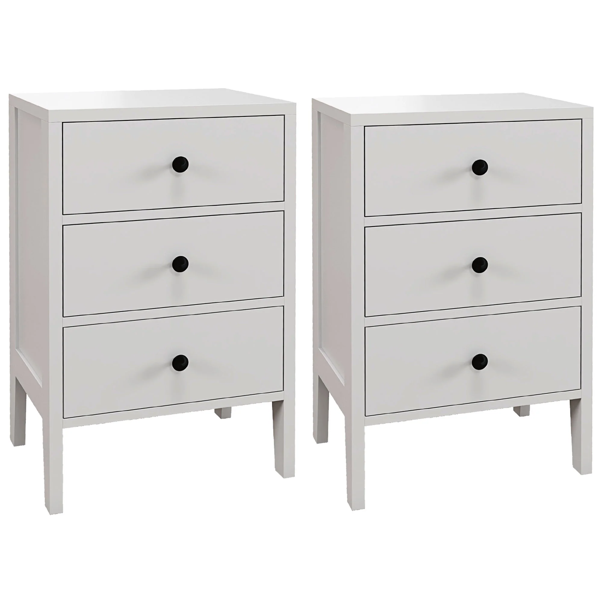 Lot de 2 tables de chevet, tables d'appoint, table de nuit avec 3 tiroirs pour chambre en bois dim. 40L x 30l x 64H cm blanc - Image 2