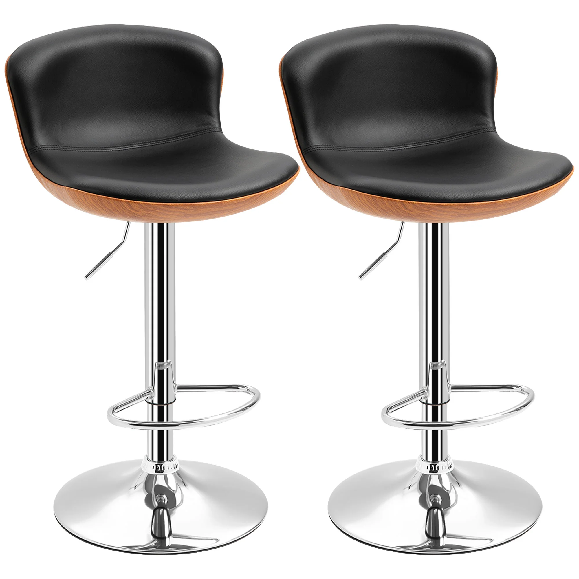 Lot de 2 Tabouret de Bar Design Contemporain Hauteur d'assise réglable 64-85 cm pivotant 360° revêtement synthétique Noir Imitation Bois - Image 2