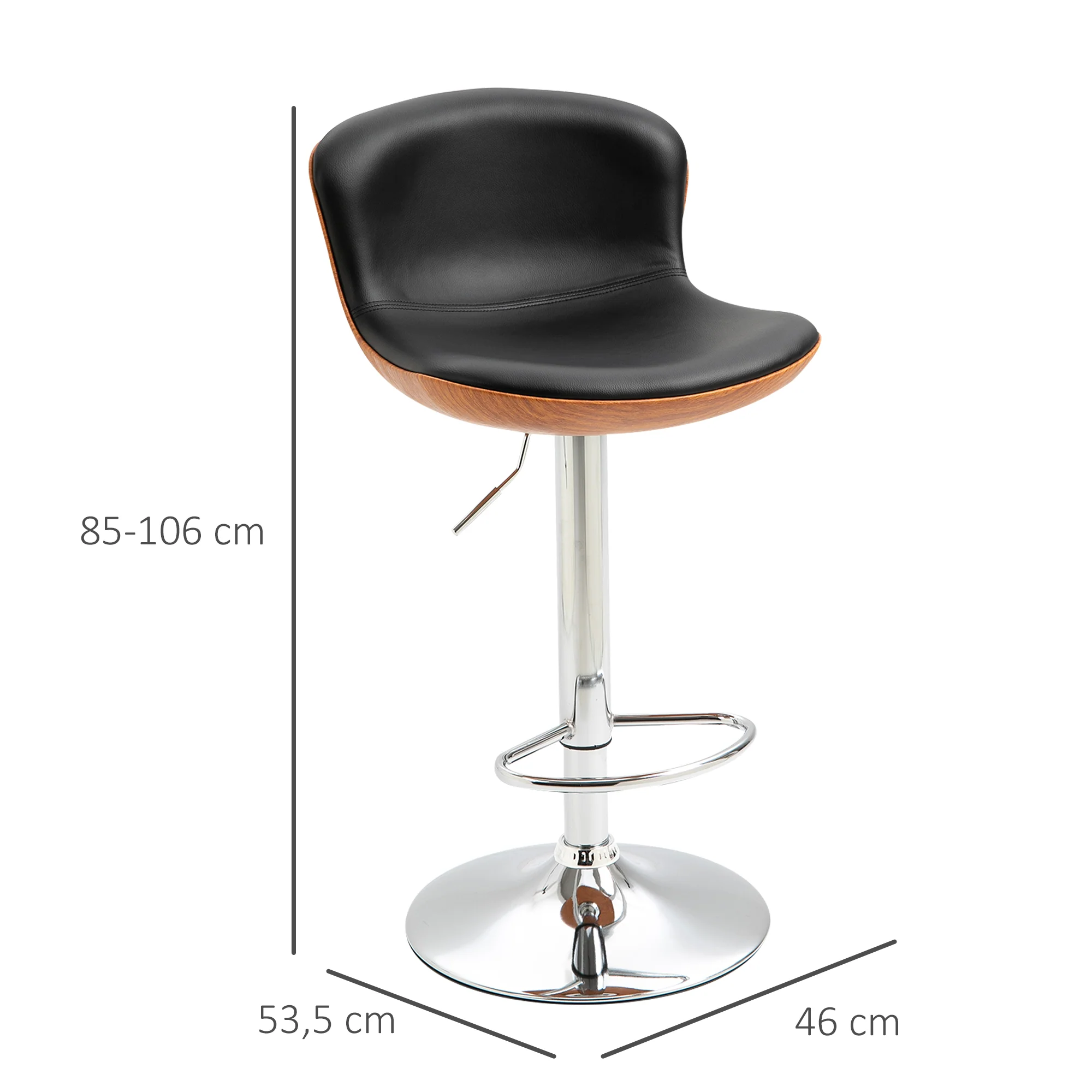 Lot de 2 Tabouret de Bar Design Contemporain Hauteur d'assise réglable 64-85 cm pivotant 360° revêtement synthétique Noir Imitation Bois - Image 4