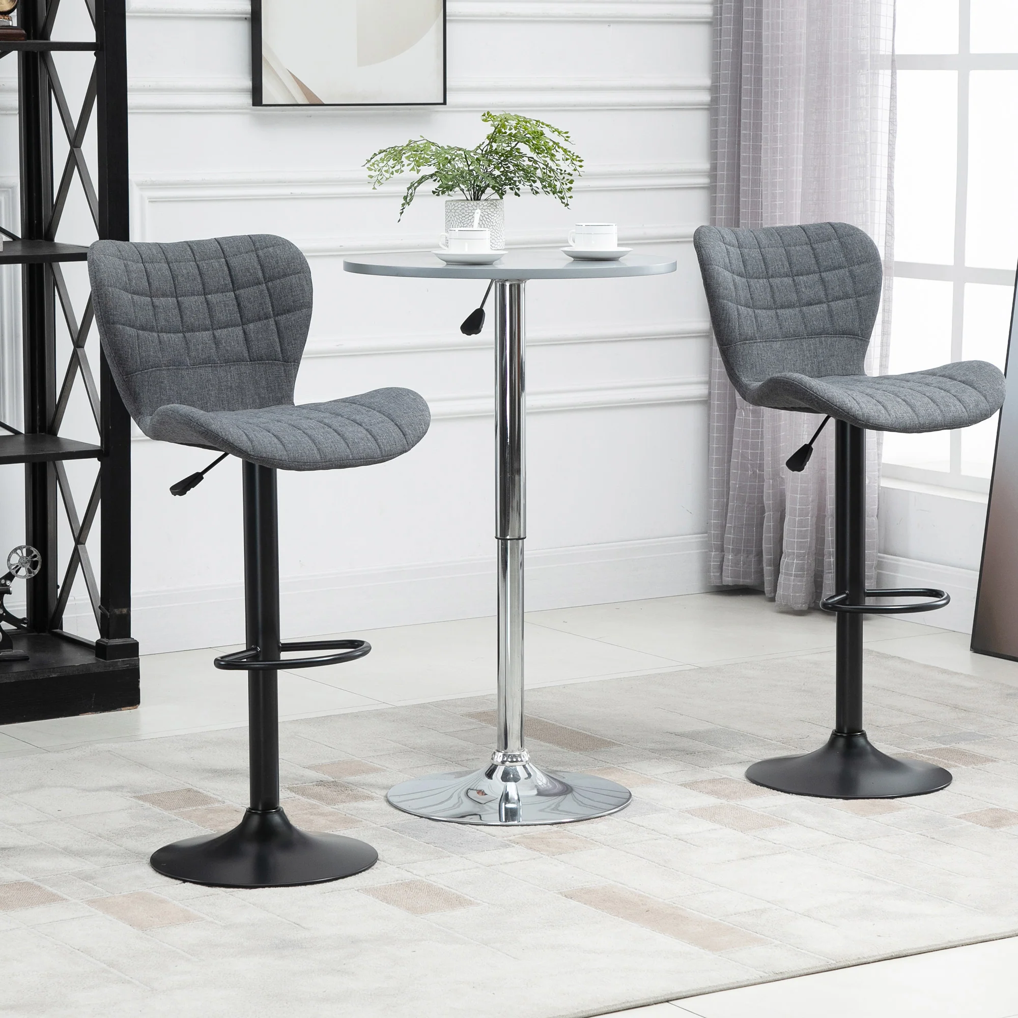 Lot de 2 Tabouret de Bar Design Dossier incurvé capitonné Hauteur d'assise réglable 61-81 cm pivotant 360° Repose-Pied Velours Gris - Image 10