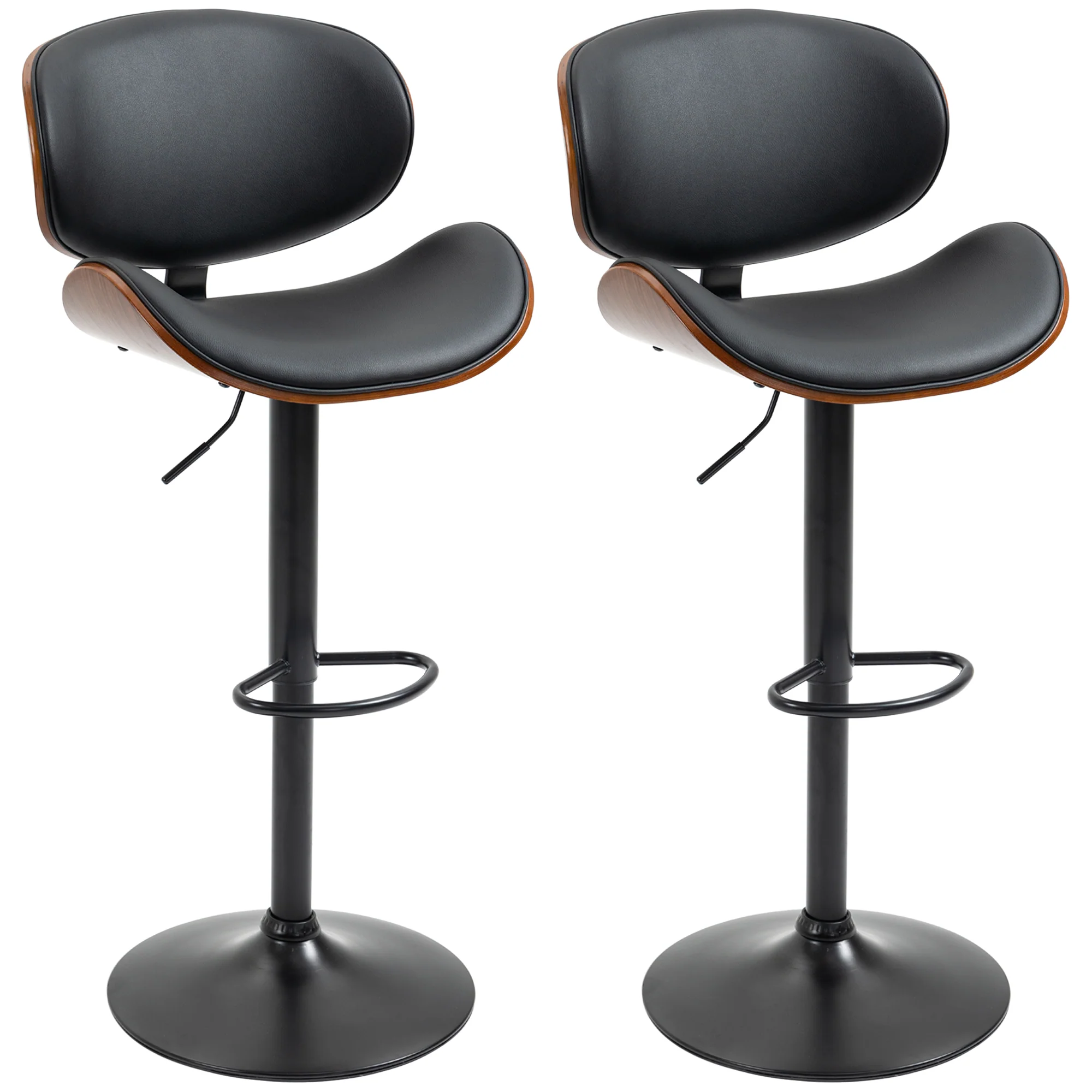 Lot de 2 tabourets de bar chaise de cuisine avec dossier revêtement synthétique hauteur réglable pivotant repose-pied noir - Image 11