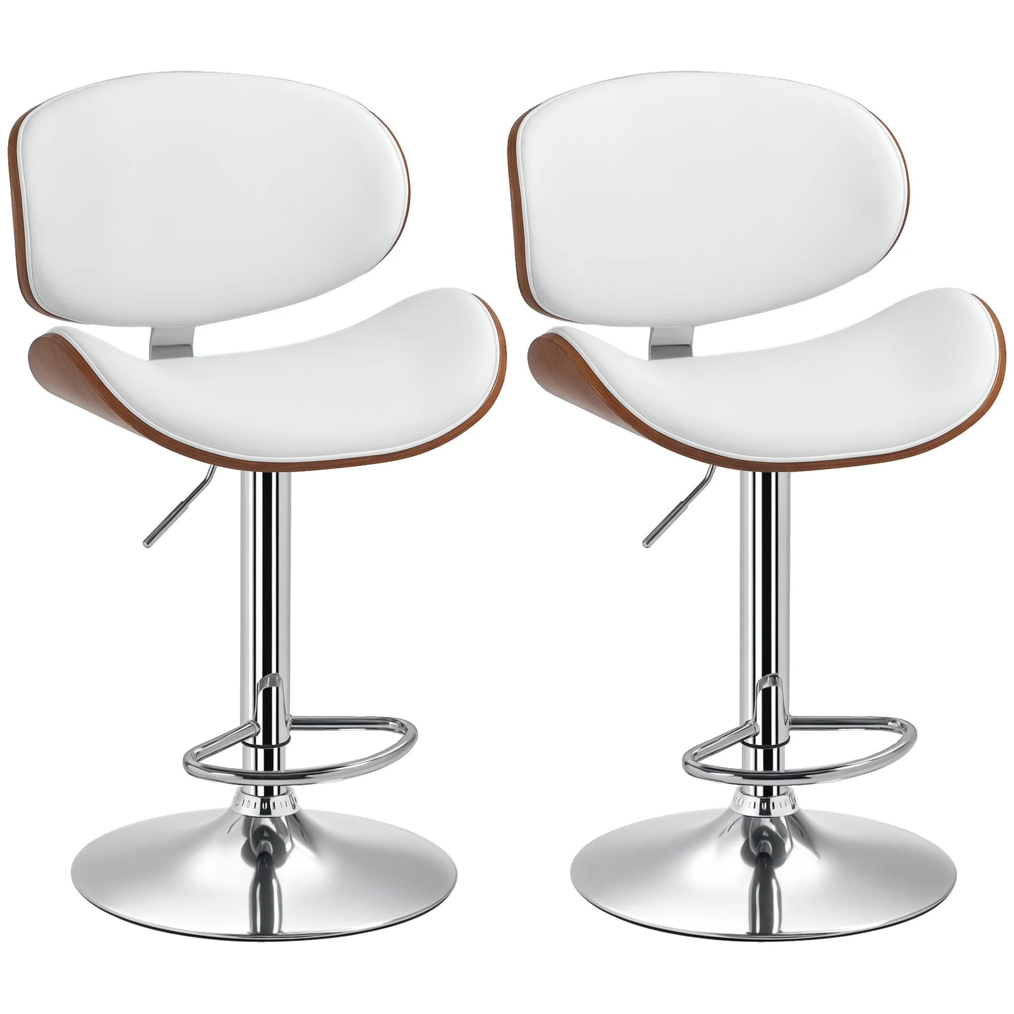 Lot de 2 tabourets de bar chaise de cuisine avec dossier revêtement synthétique hauteur réglable pivotant repose-pied blanc - Image 11