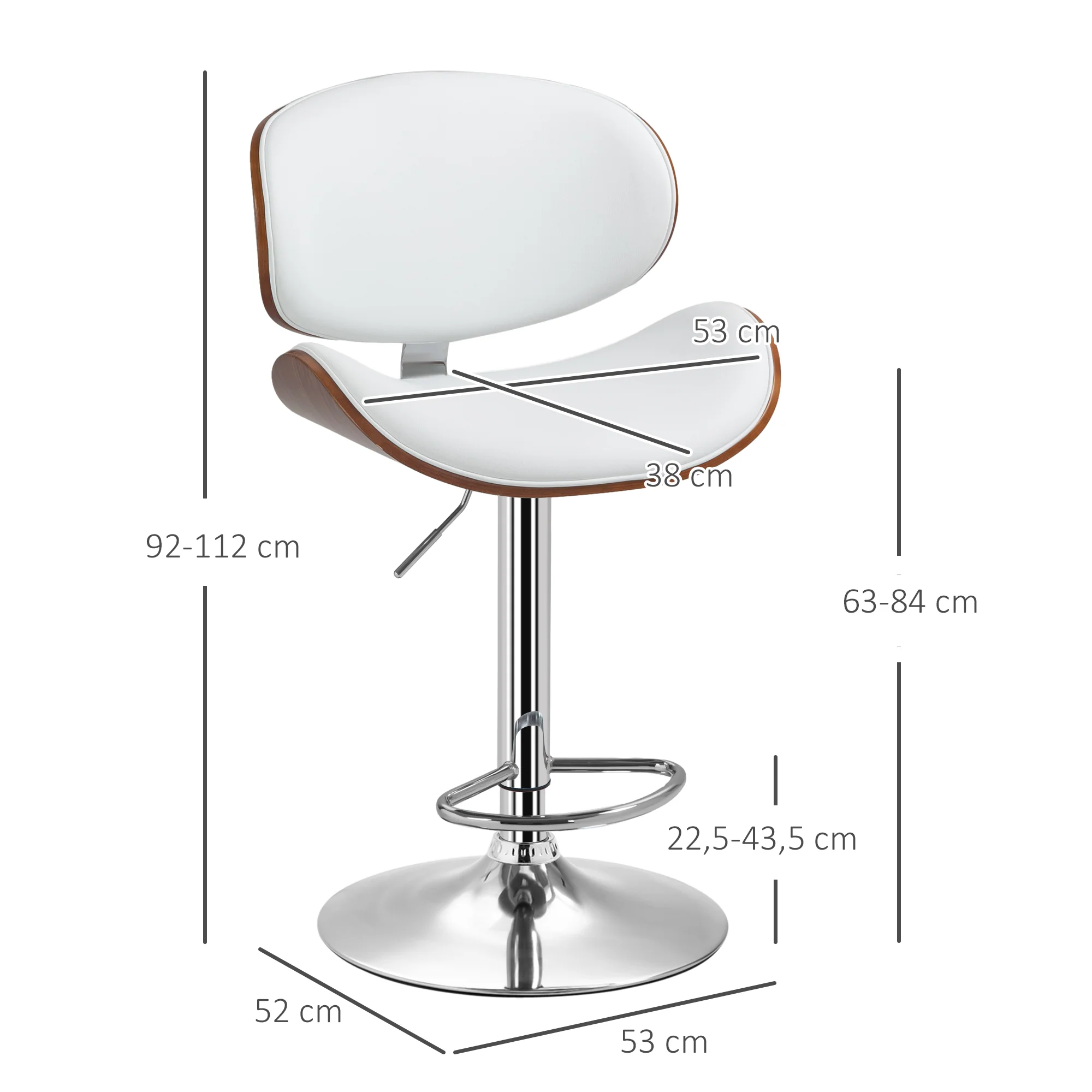 Lot de 2 tabourets de bar chaise de cuisine avec dossier revêtement synthétique hauteur réglable pivotant repose-pied blanc - Image 4