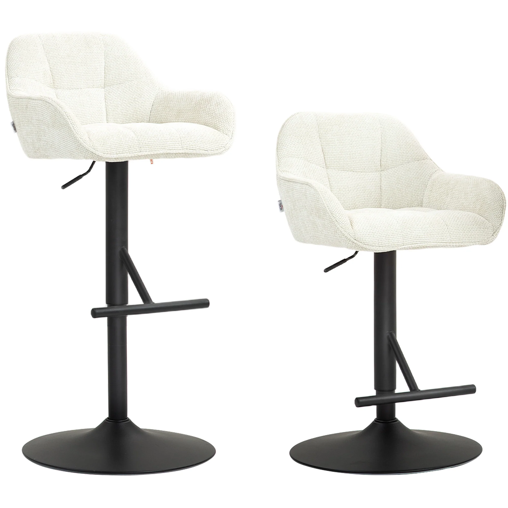 Lot de 2 tabourets de bar, chaises de bar, hauteur réglable, assise pivotante, avec dossier et repose-pieds, tissu effet lin et base en acier, pour cuisine, salle à manger, crème - Image 11
