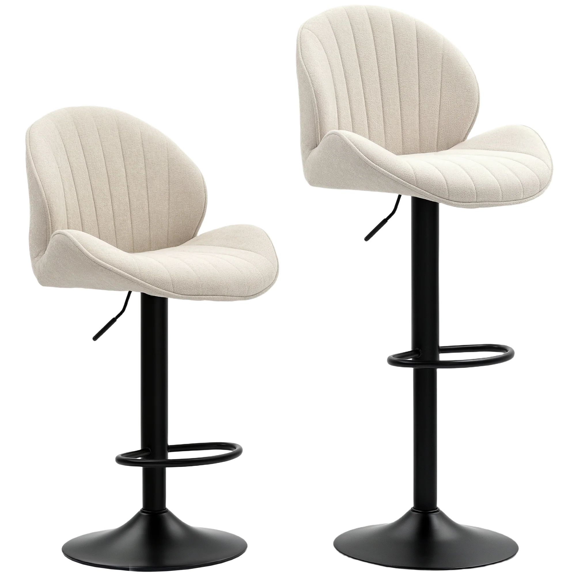 Lot de 2 tabourets de bar, chaises de bar pivotantes, forme de coquillage, chaise haute cuisine avec dossier, hauteur réglable et repose-pieds, cadre en acier, beige - Image 2