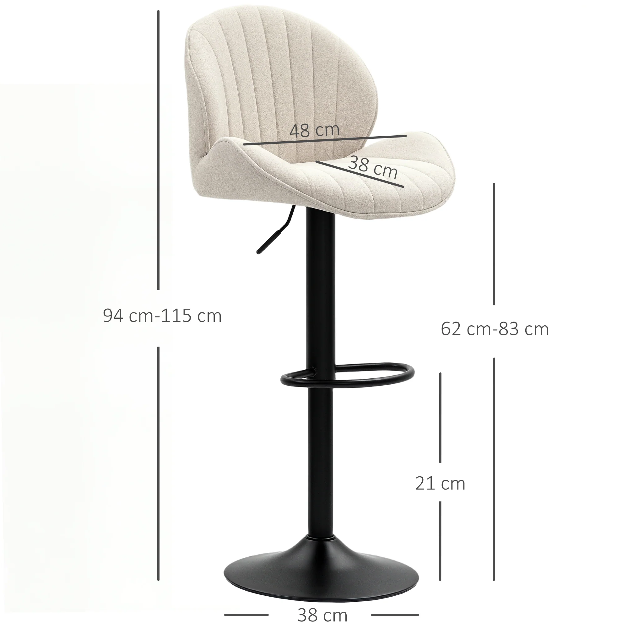 Lot de 2 tabourets de bar, chaises de bar pivotantes, forme de coquillage, chaise haute cuisine avec dossier, hauteur réglable et repose-pieds, cadre en acier, beige - Image 4