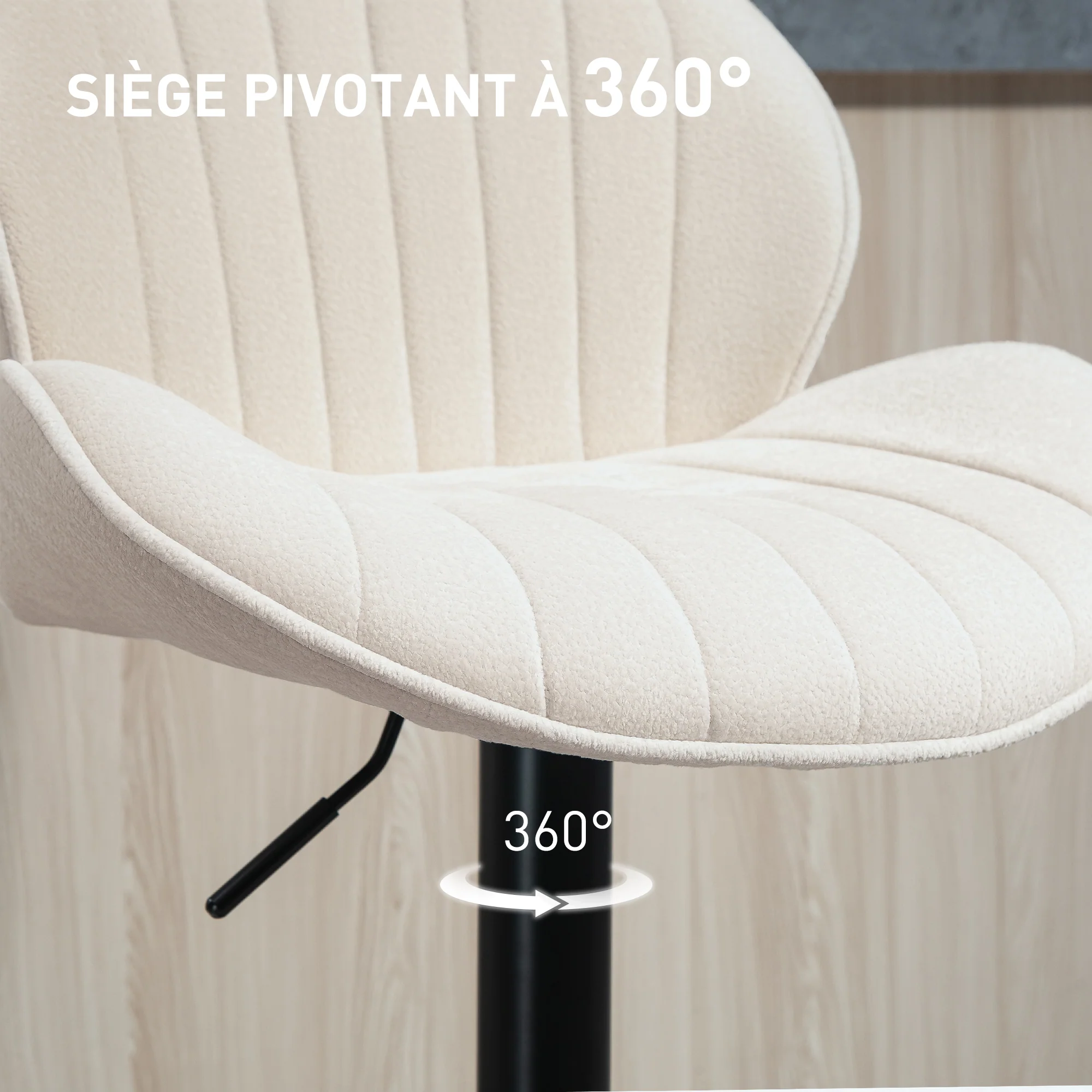 Lot de 2 tabourets de bar, chaises de bar pivotantes, forme de coquillage, chaise haute cuisine avec dossier, hauteur réglable et repose-pieds, cadre en acier, beige - Image 7