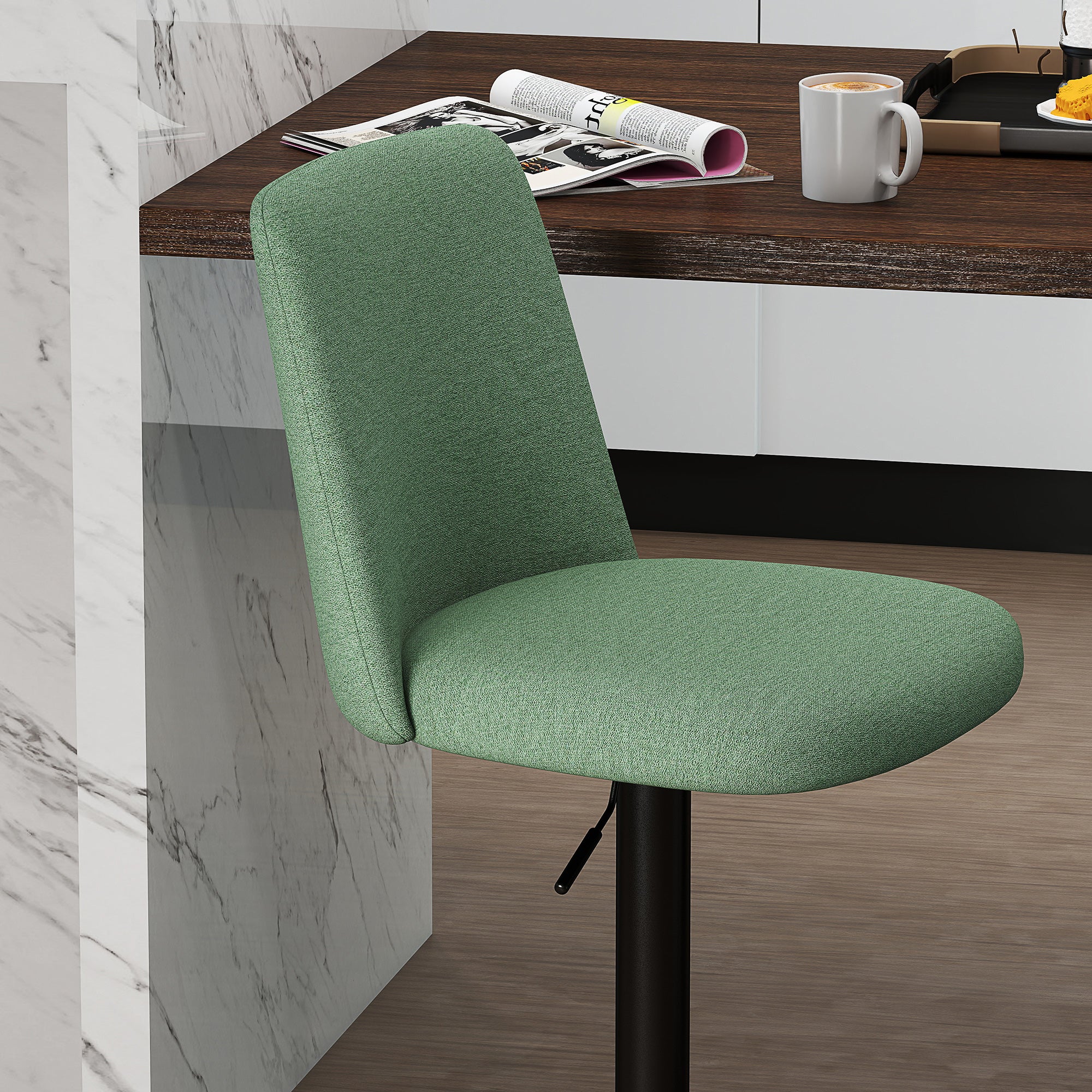 Lot de 2 tabourets de bar, chaises de bar pivotantes rembourrés à hauteur réglable, chaise haute cuisine avec dossier et repose-pieds, cadre en acier, vert - Image 10