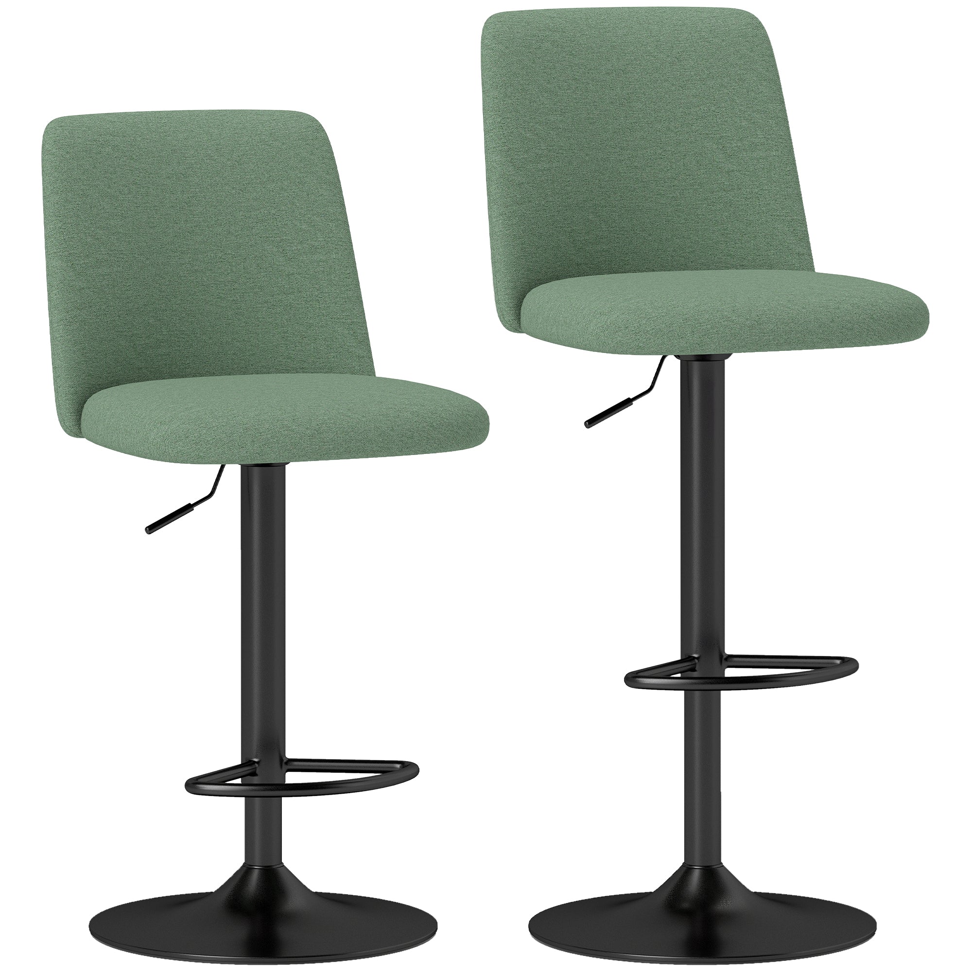 Lot de 2 tabourets de bar, chaises de bar pivotantes rembourrés à hauteur réglable, chaise haute cuisine avec dossier et repose-pieds, cadre en acier, vert - Image 11
